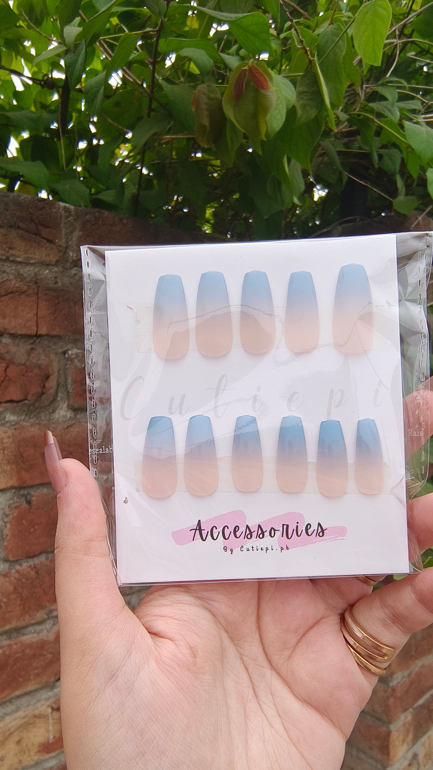 Plain Nails with Blue Tips – Ocean Vibes 24PCS Set