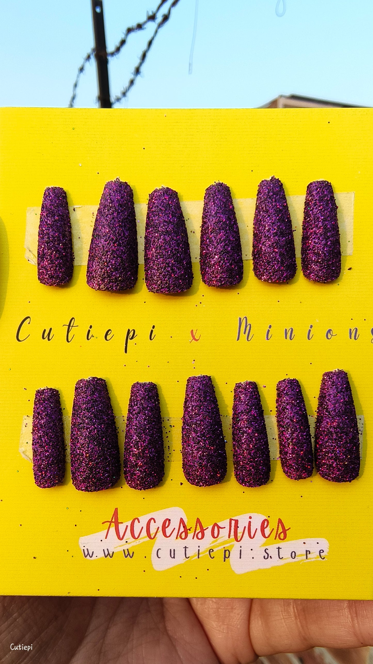 Royal Amethyst - 24pcs Full Glitter Dark Purple Rectangular Nails