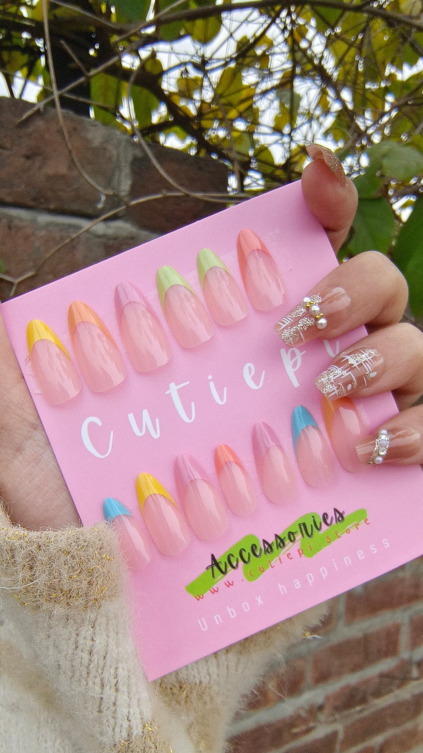 Prismatic Bliss - 24pcs Rainbow Almond Nails with Application Kit"