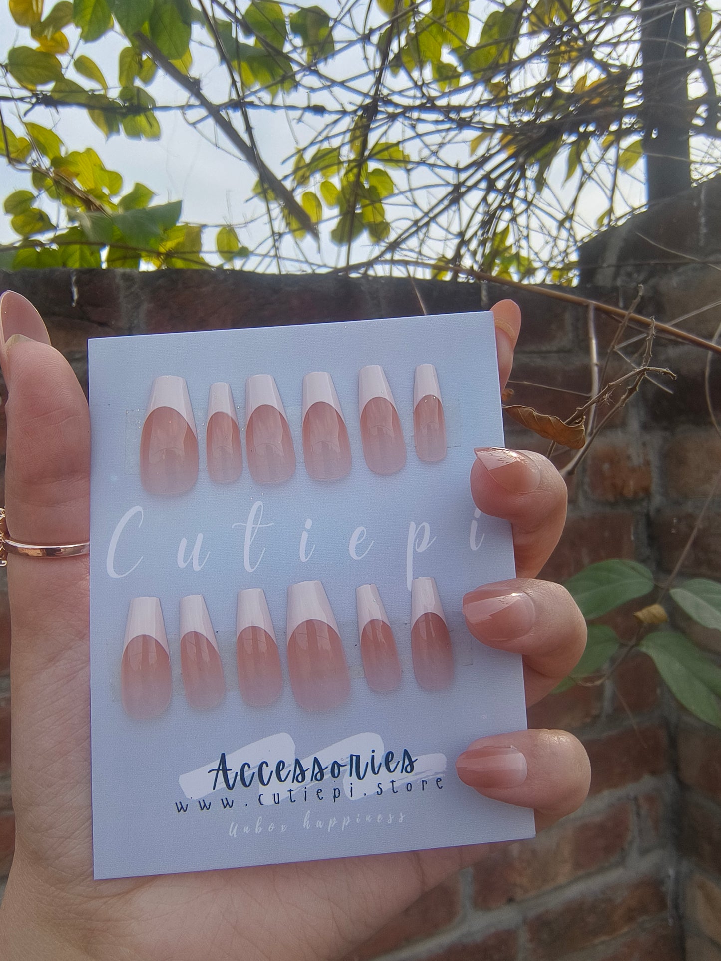 Sleek French Elegance – 24pcs Long Thin Rectangular Nails with Application Kit