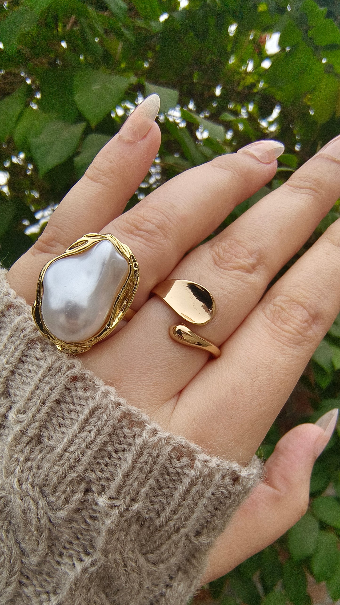 Vintage Pearl Charm: Adjustable Open Ring