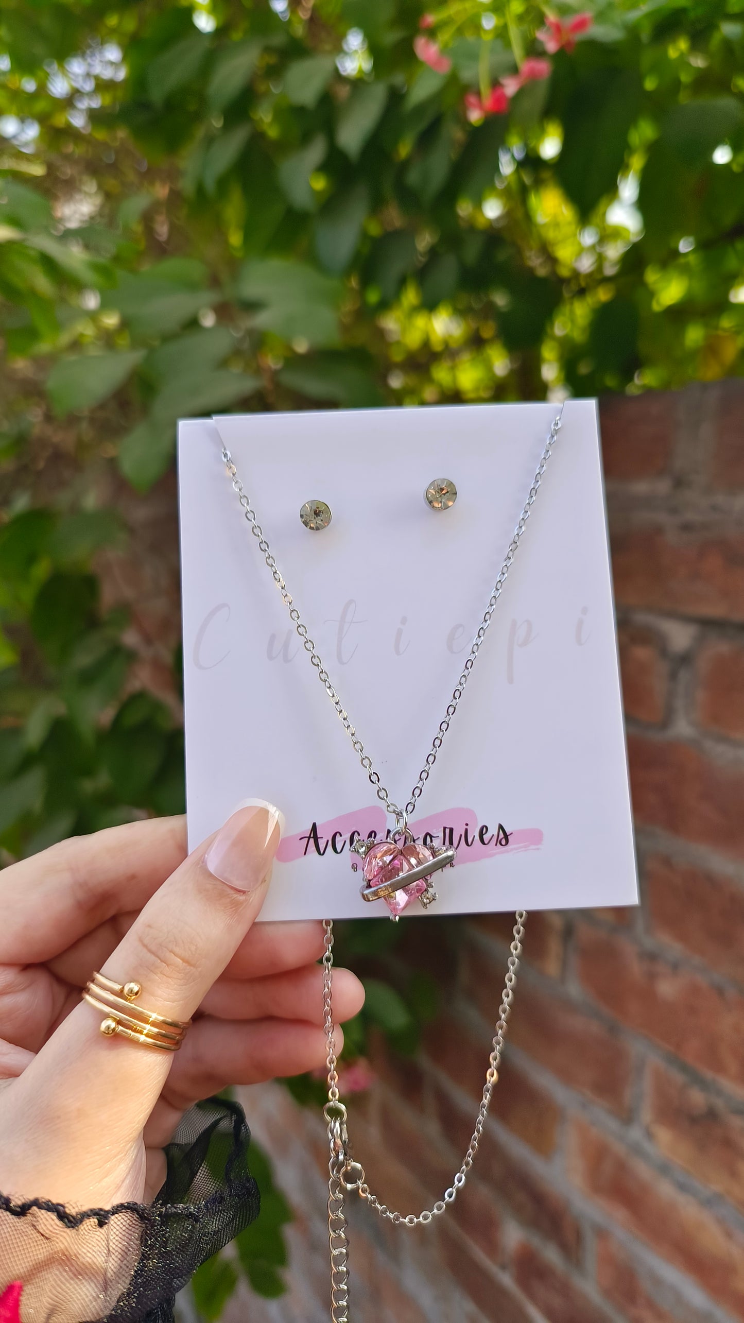 Pink heart Necklace set 🌍