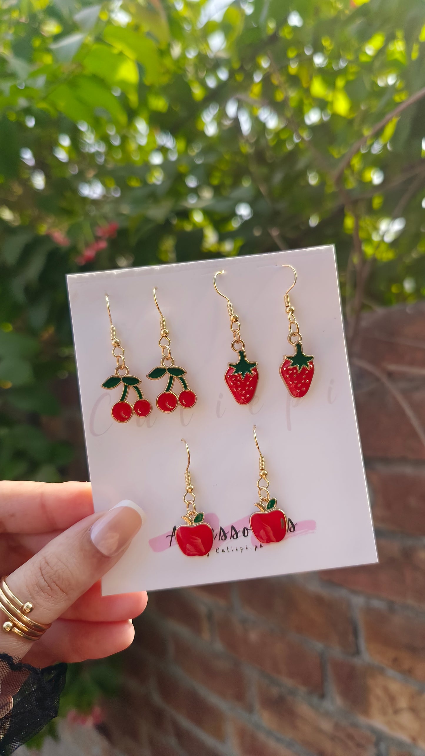 3 Pairs metal Enamel Fruit & Plant Dangle Earrings – Cute Daily Jewelry for Girls