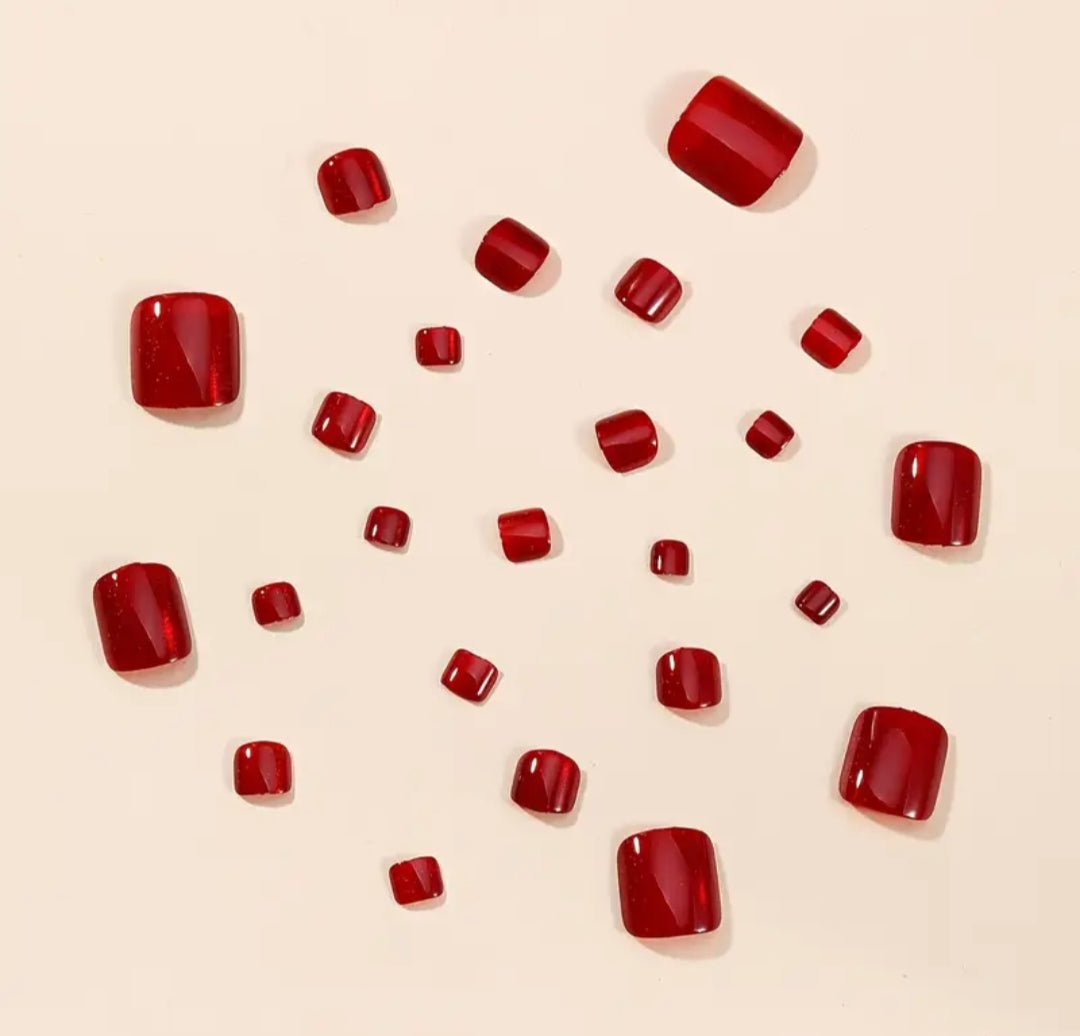 Red cat eye Toe Nails- 24 pcs with Application kit