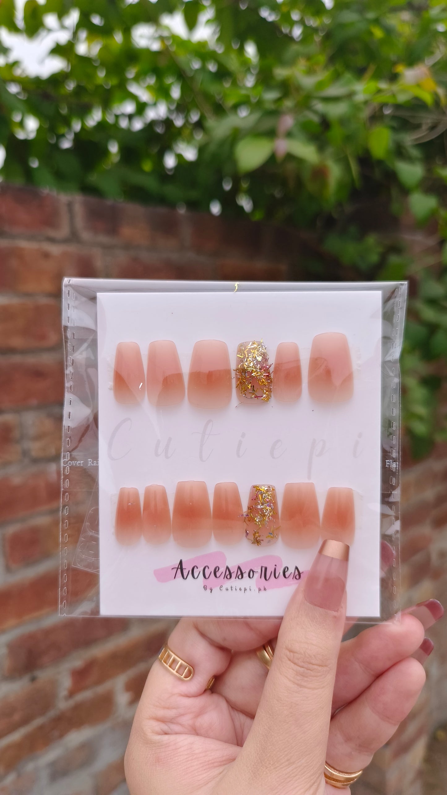 Glitter Glow: Brown Plain Press-On Nails with Sparkle Accents"