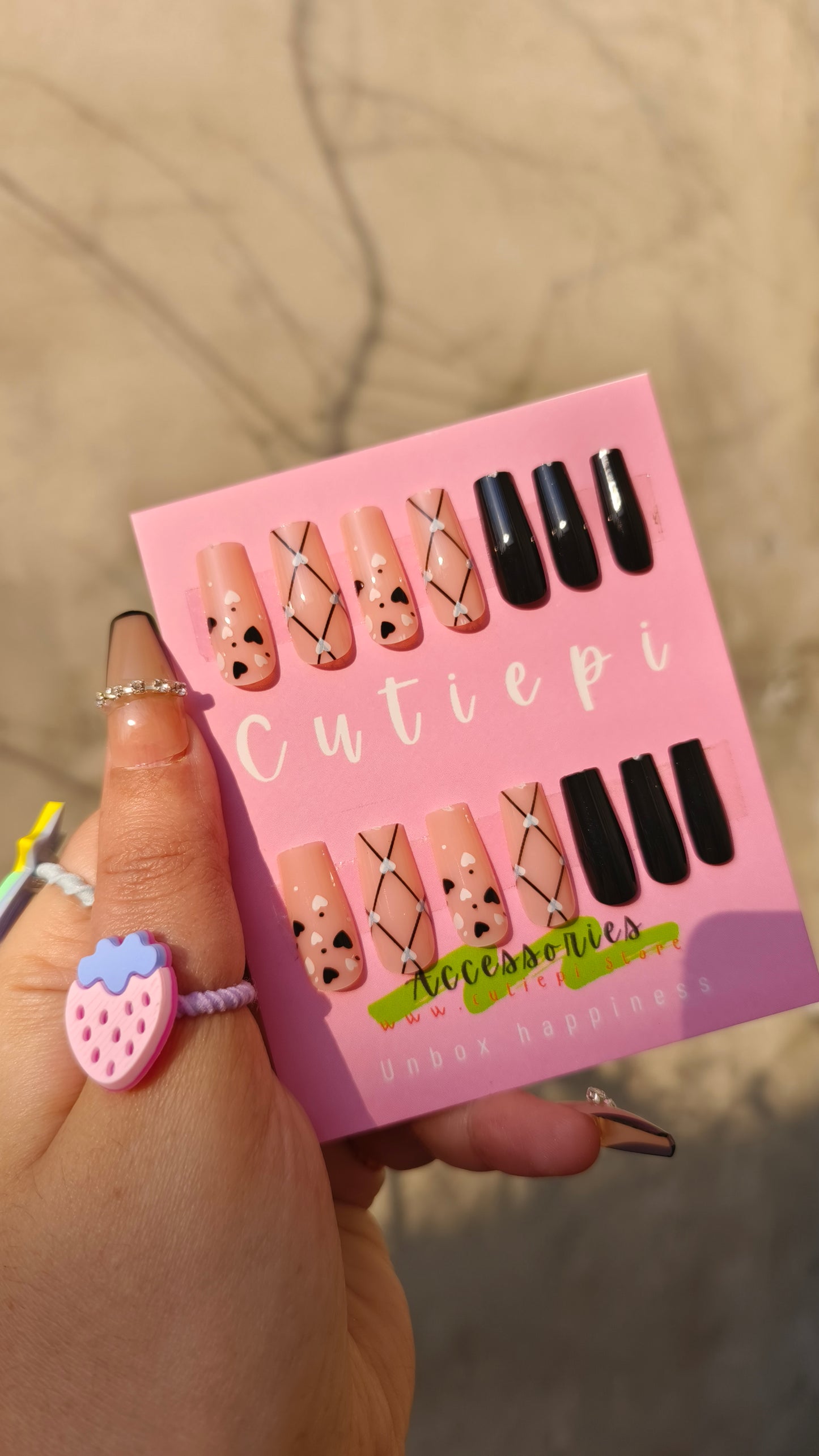 Bold Elegance – Large Black 3D Rectangle Nails" 24pcs with Kit