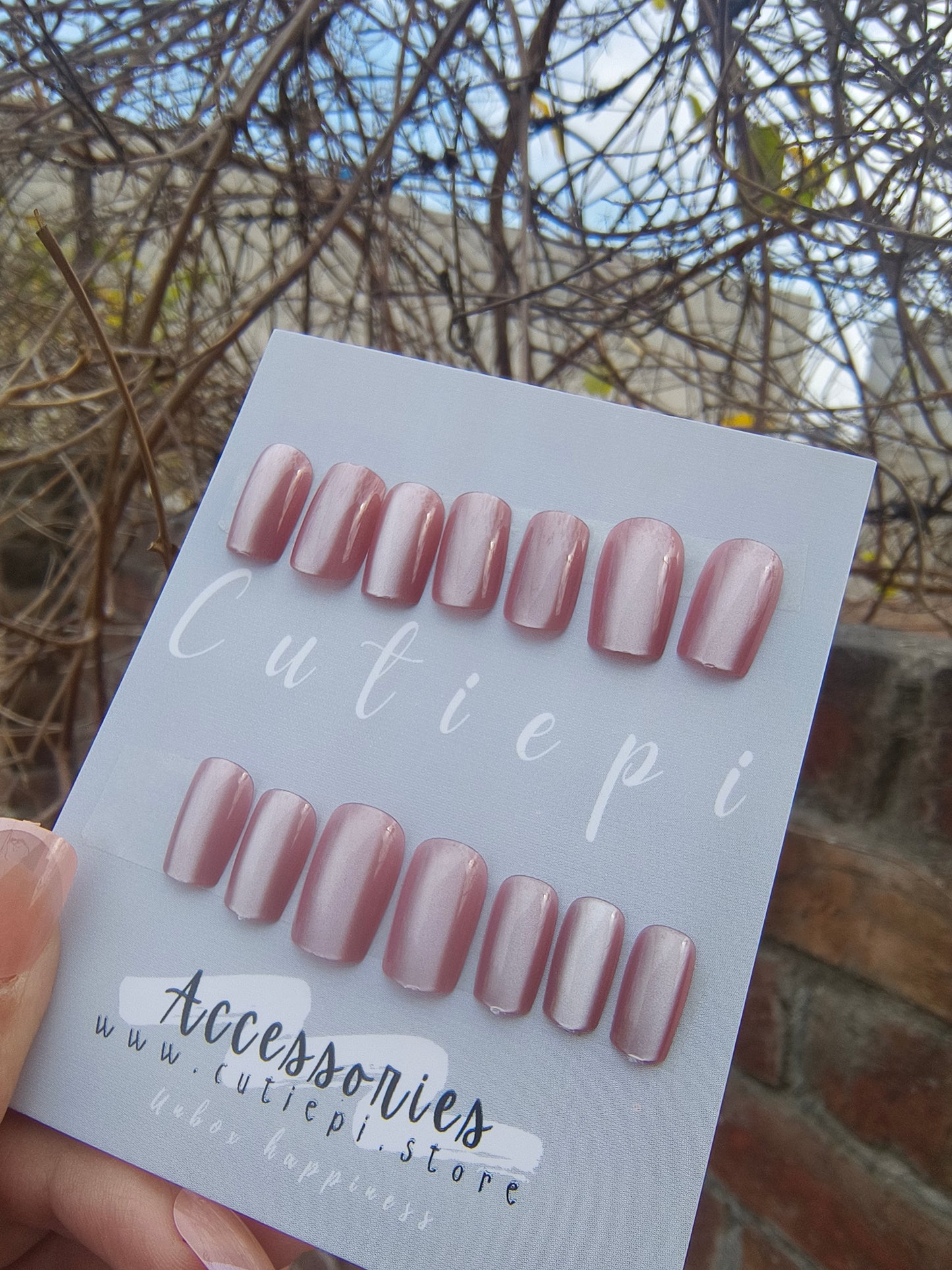 Rustic Rouge Cat Eye Nails – 24pcs with Kit ❤️🔥