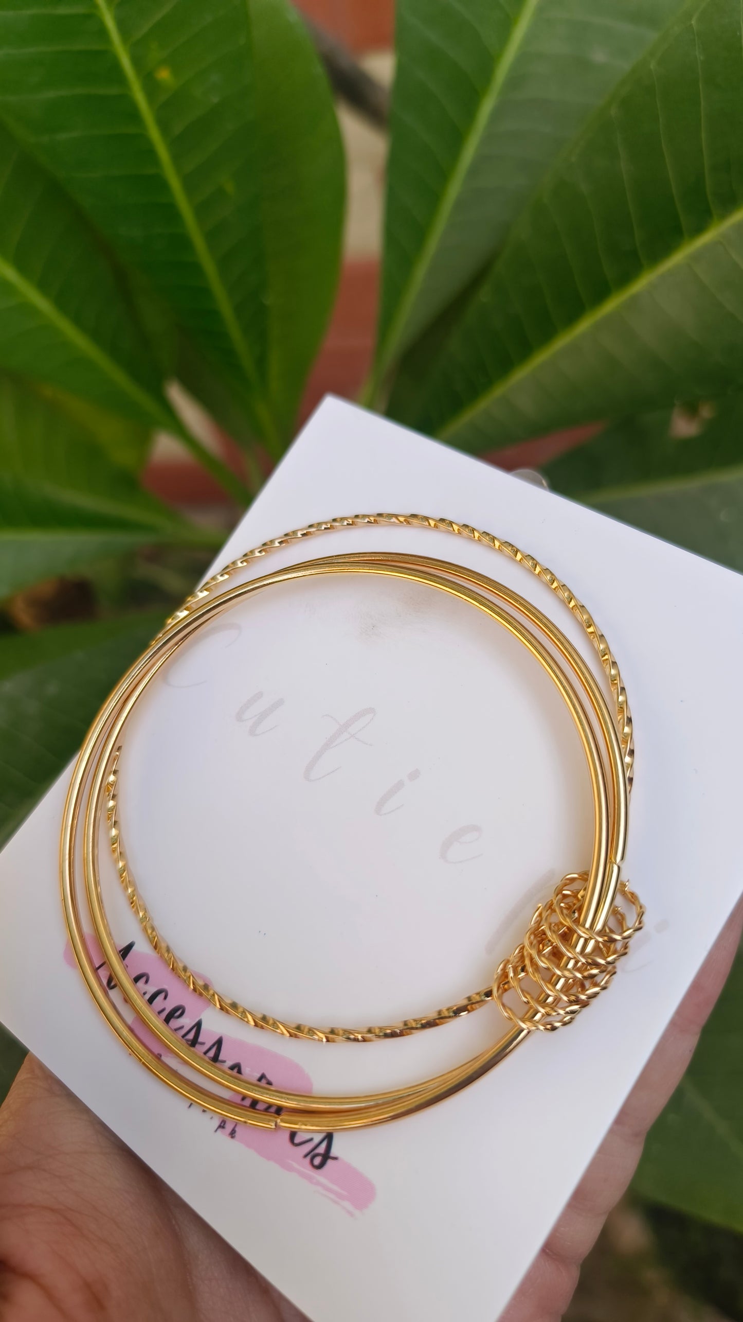 Elegant 3 layer Gold-Tone Alloy Bangle Bracelet Set