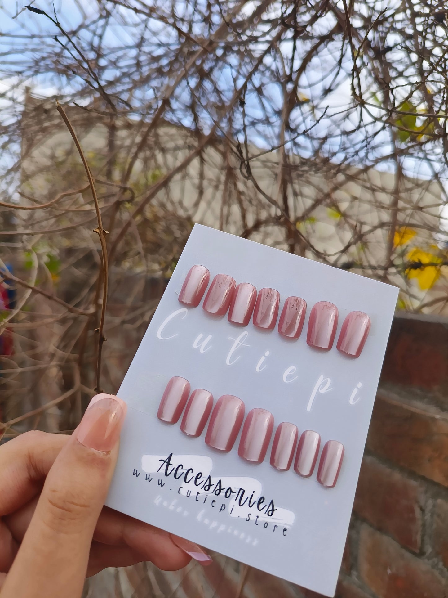 Rustic Rouge Cat Eye Nails – 24pcs with Kit ❤️🔥