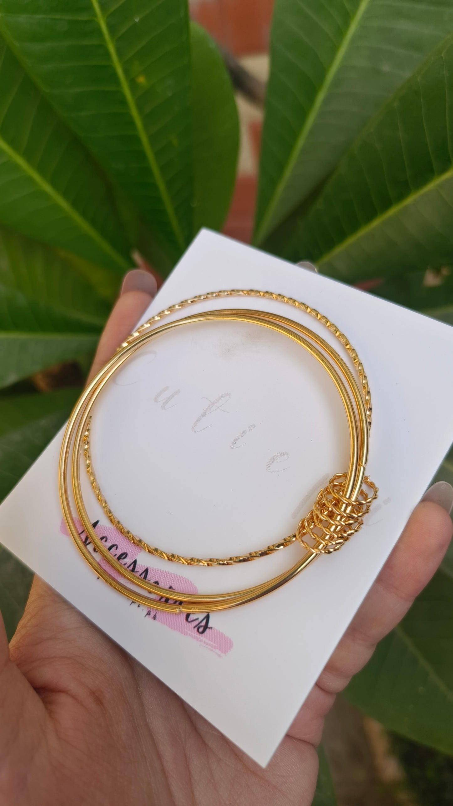 Elegant 3 layer Gold-Tone Alloy Bangle Bracelet Set