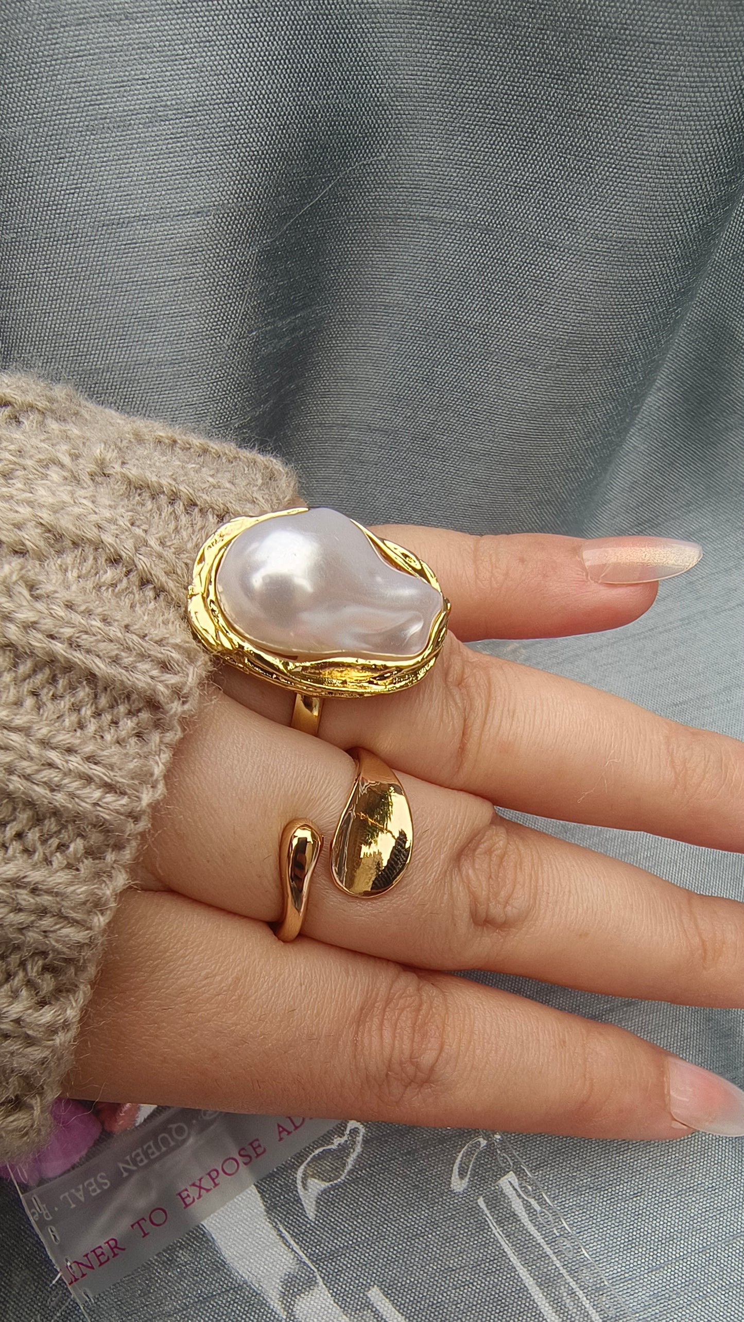 Vintage Pearl Charm: Adjustable Open Ring
