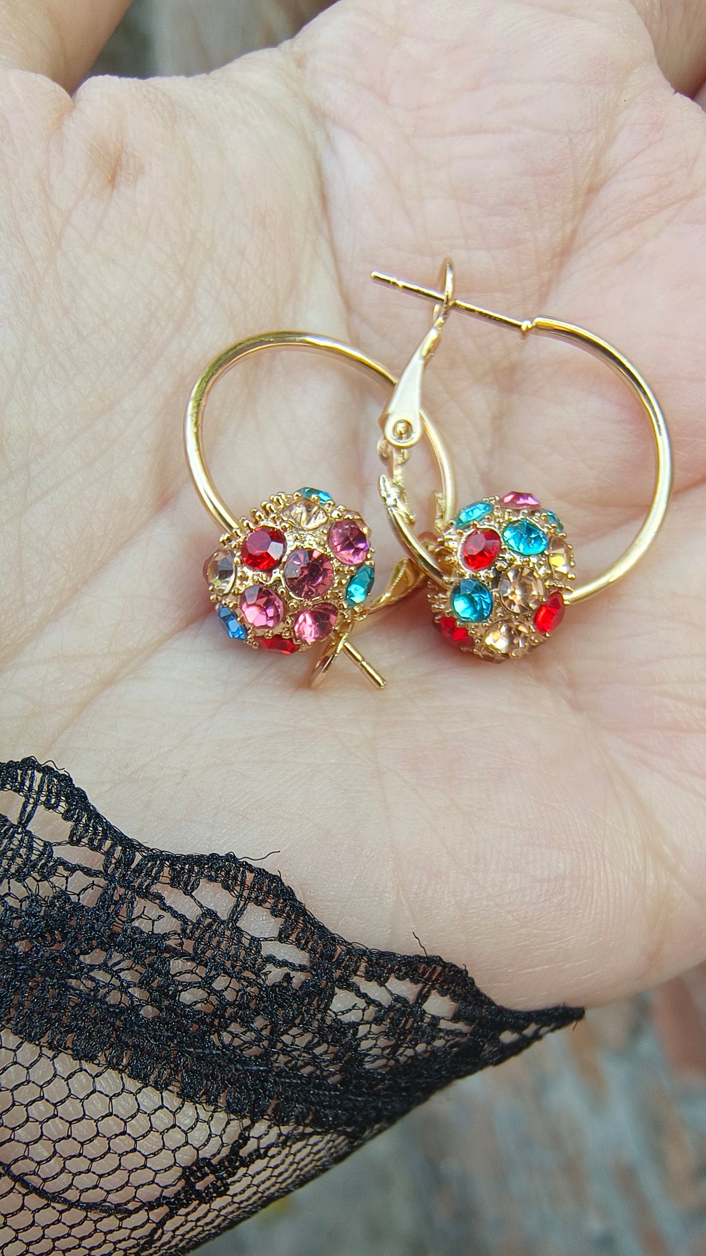 Colorful Cubic Zirconia Decor Loop Earrings Decorative