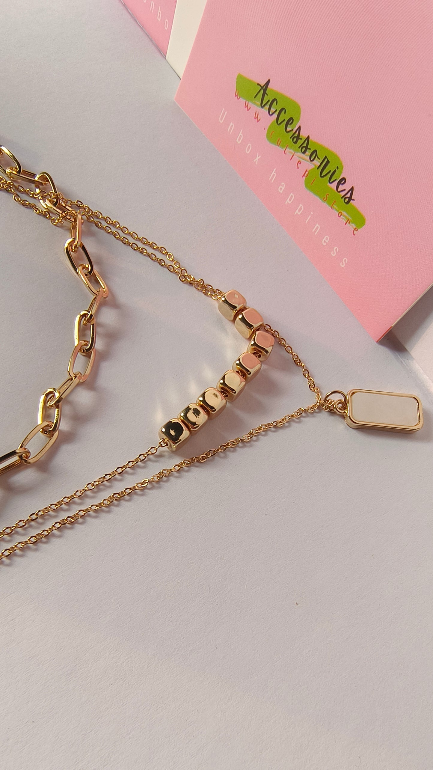Boho Multi-Layer Pearl & Geometric gold plated Pendant Necklace