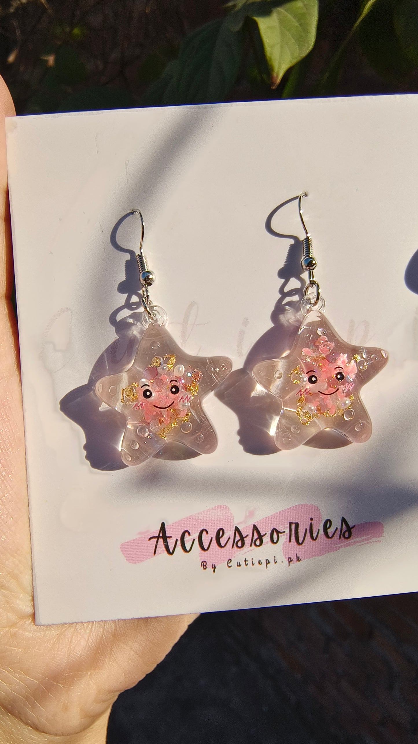 "Glittery Transparent StarFish Resin Earrings – Dazzling & Unique"