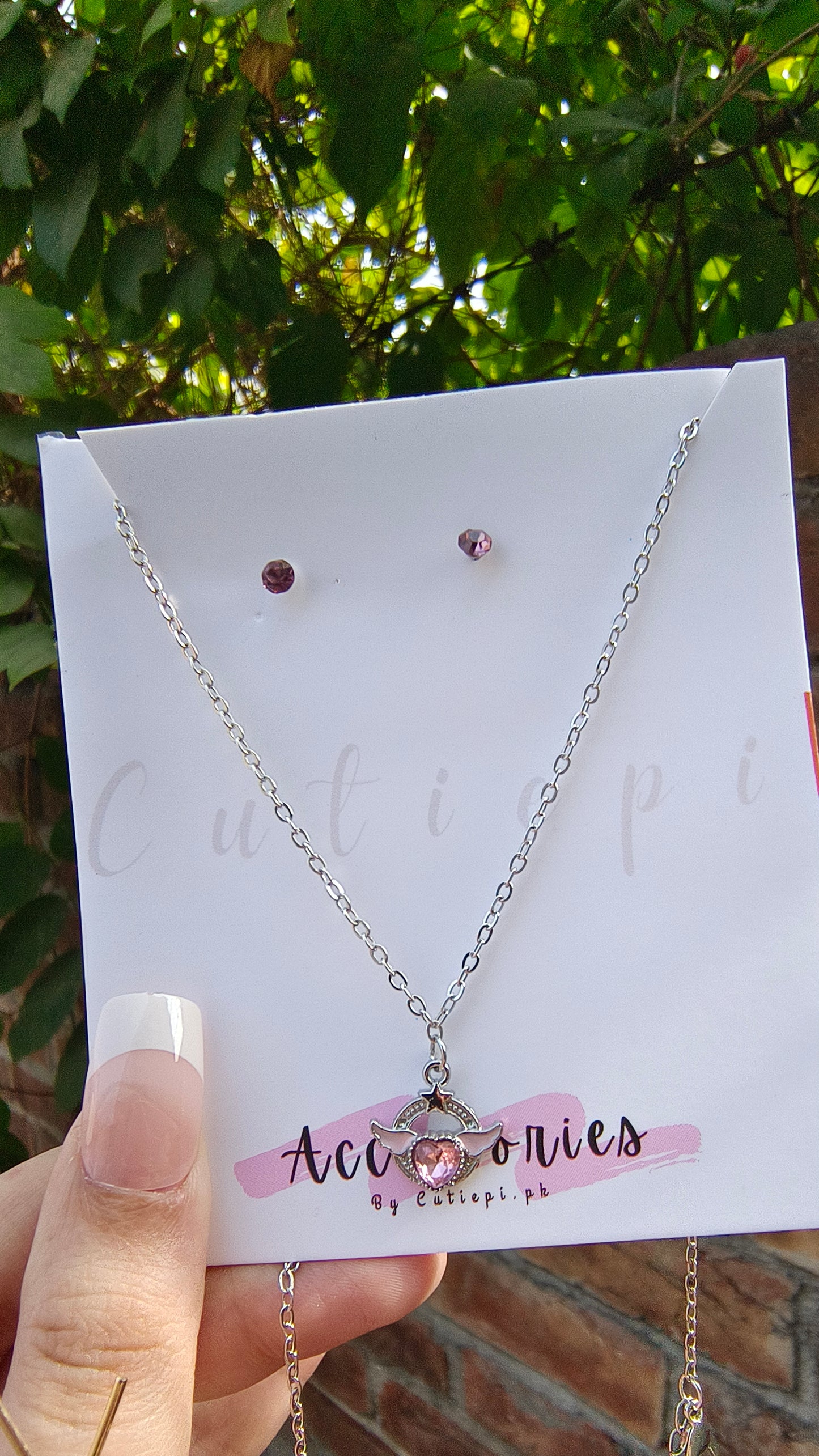 Radiant Heart Pendant Set - Silver with Purple Stone