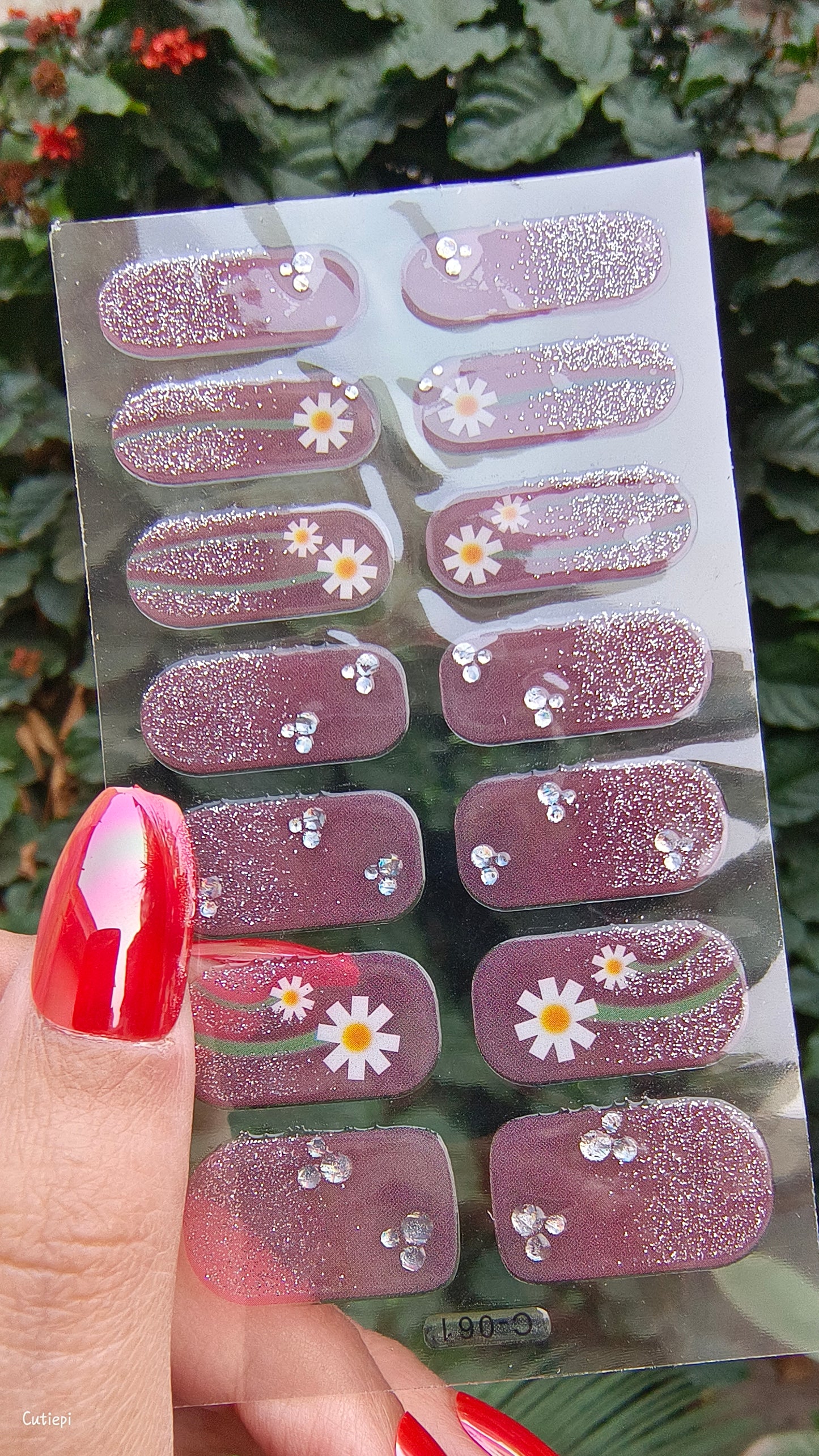 Purple Floral Glitter Nail Art Sheet – Sparkle & Elegance