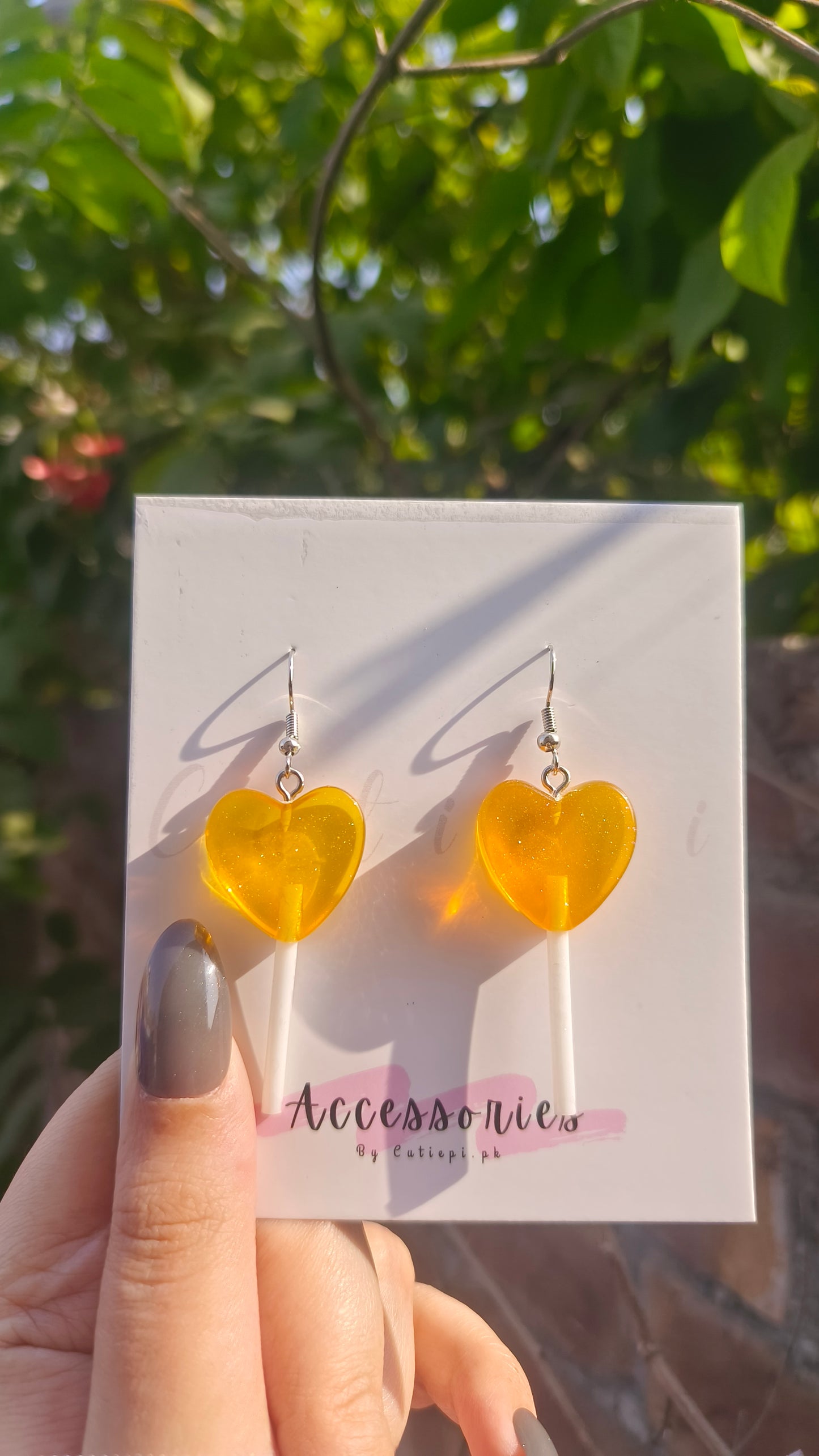 Yellow Glow-in-the-Dark Heart Lollipop Earrings – Fun & Quirky Acrylic Jewelry