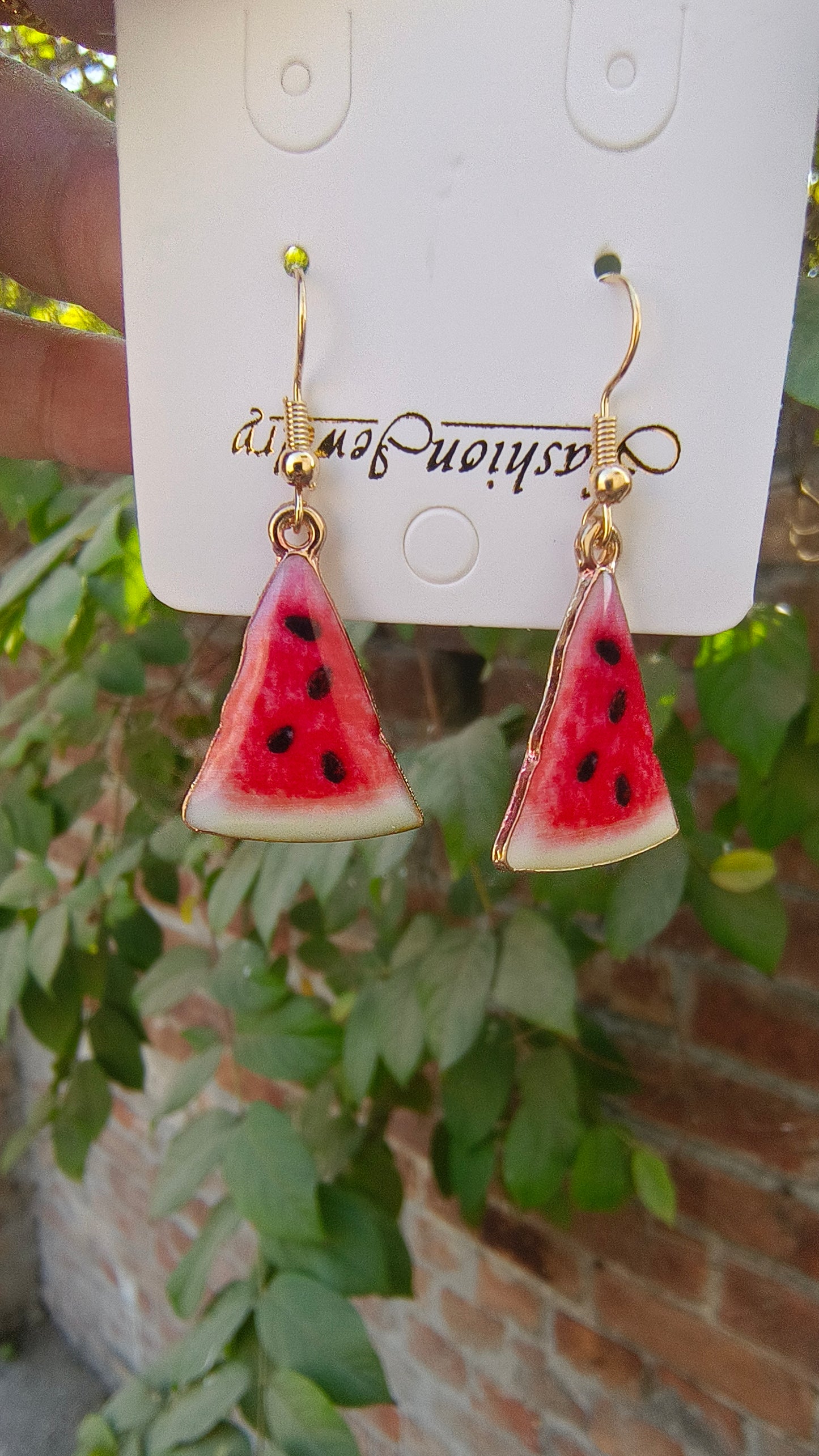 Metallic Gold-Plated Watermelon Earrings – Fresh & Fun Style