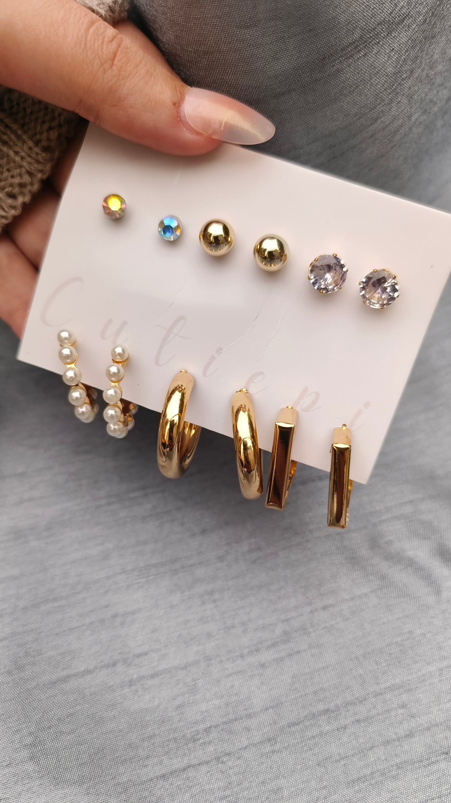 "Golden Glow: 6-Piece Stud & Hoop Earrings Set"