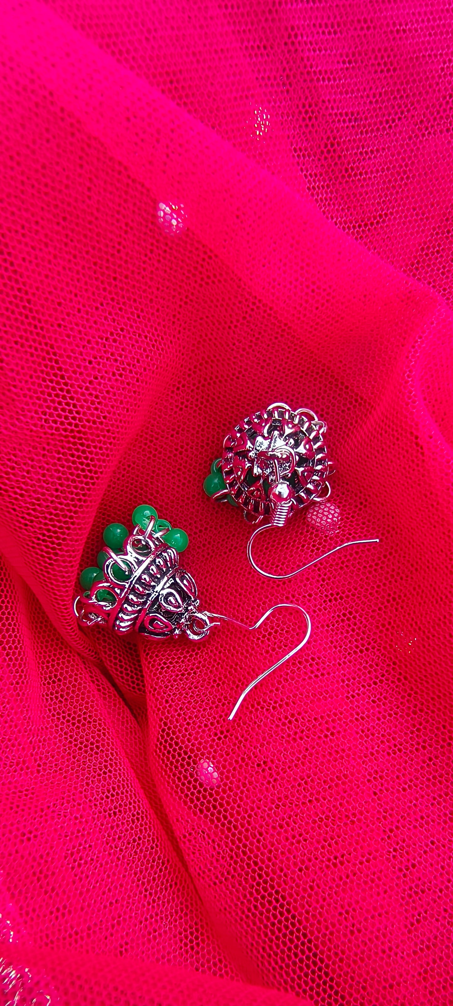 Emerald Elegance Silver Jhumki