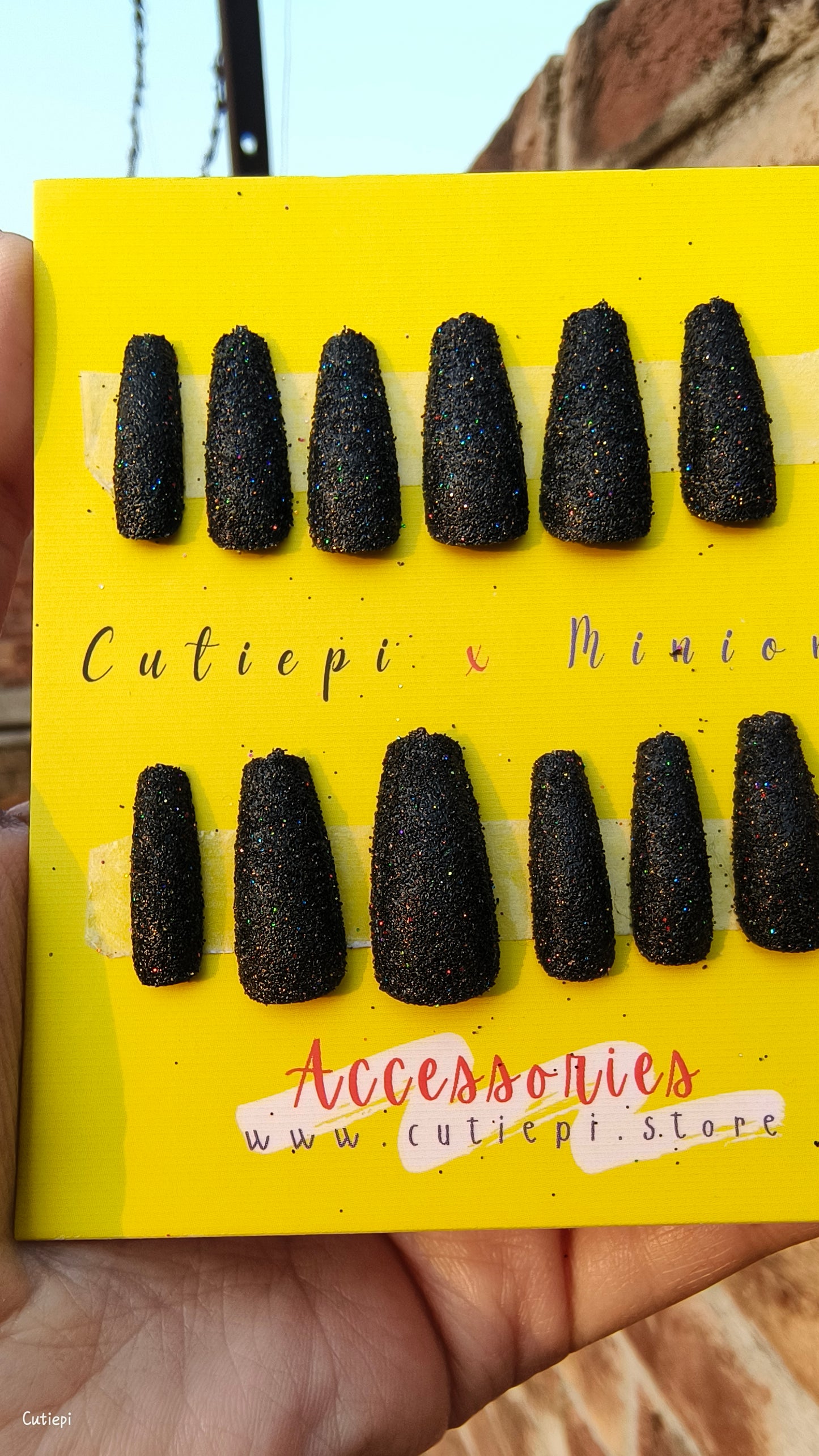 Midnight Glitz - 24pcs Full Glitter Black Rectangular Nails