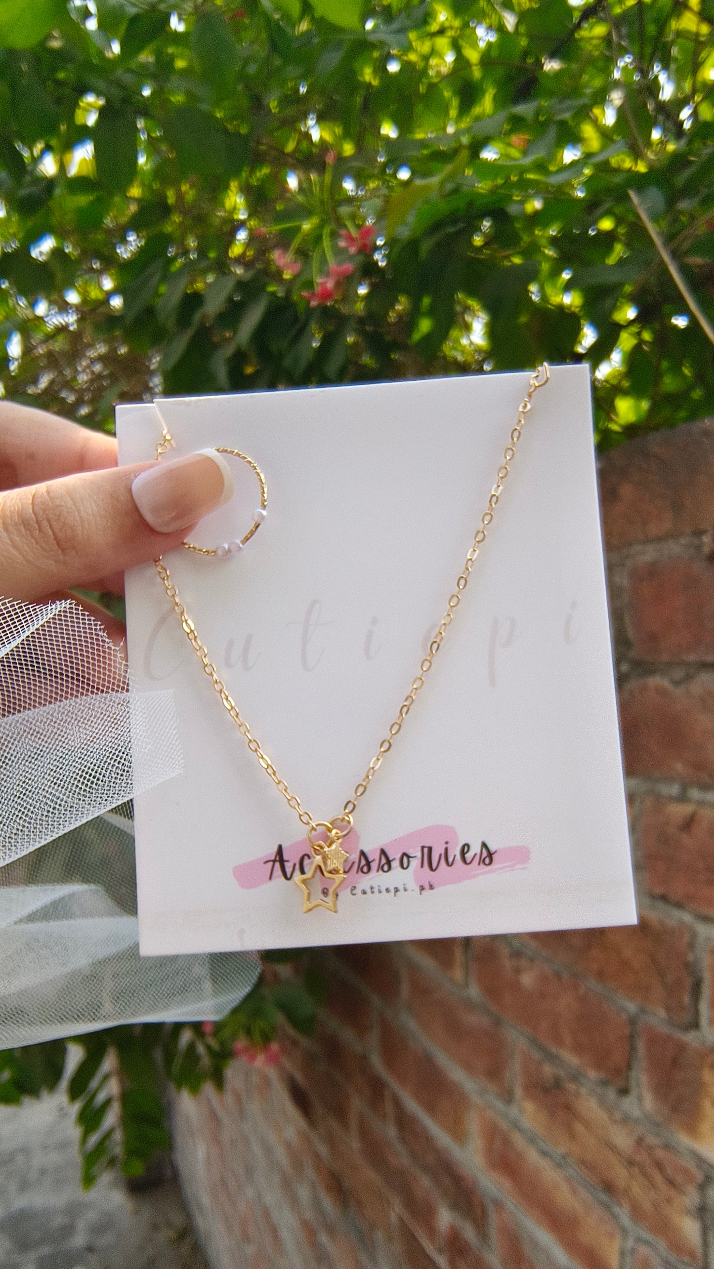 Gold Rose Necklace with Ring - Elegant Floral Set