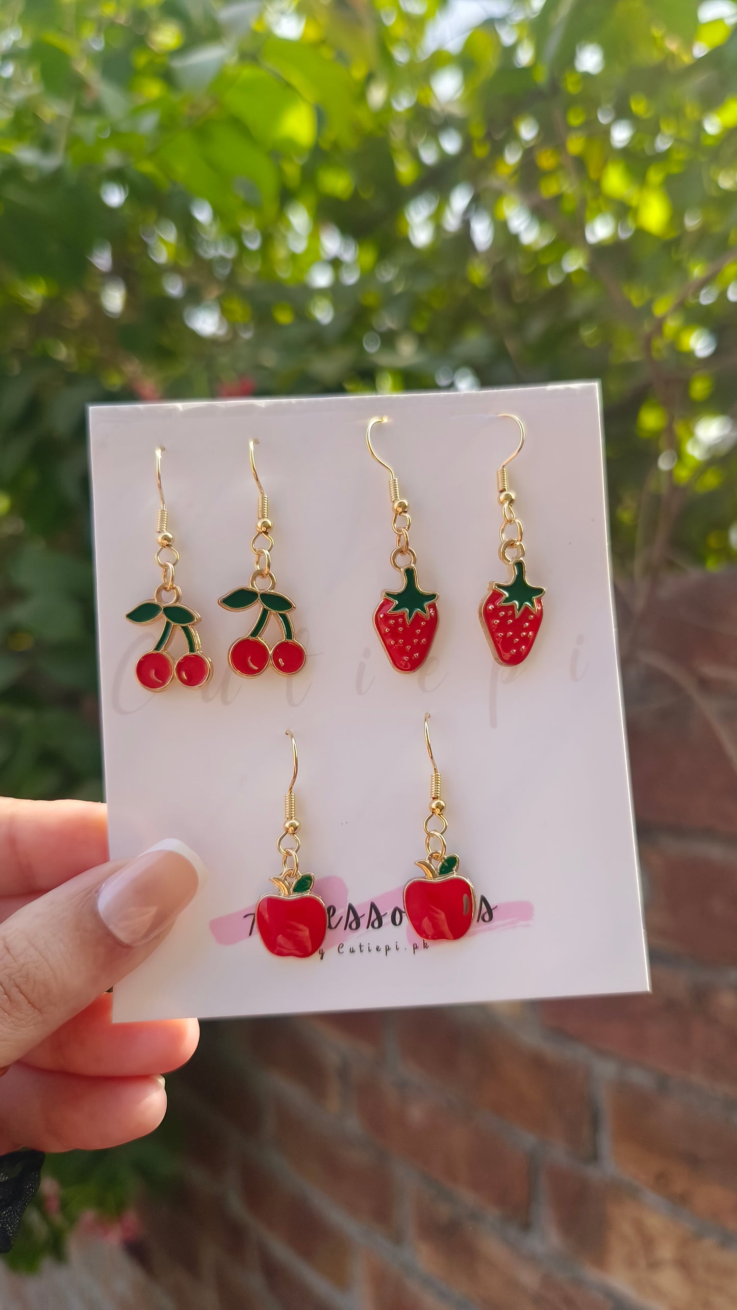 3 Pairs metal Enamel Fruit & Plant Dangle Earrings – Cute Daily Jewelry for Girls