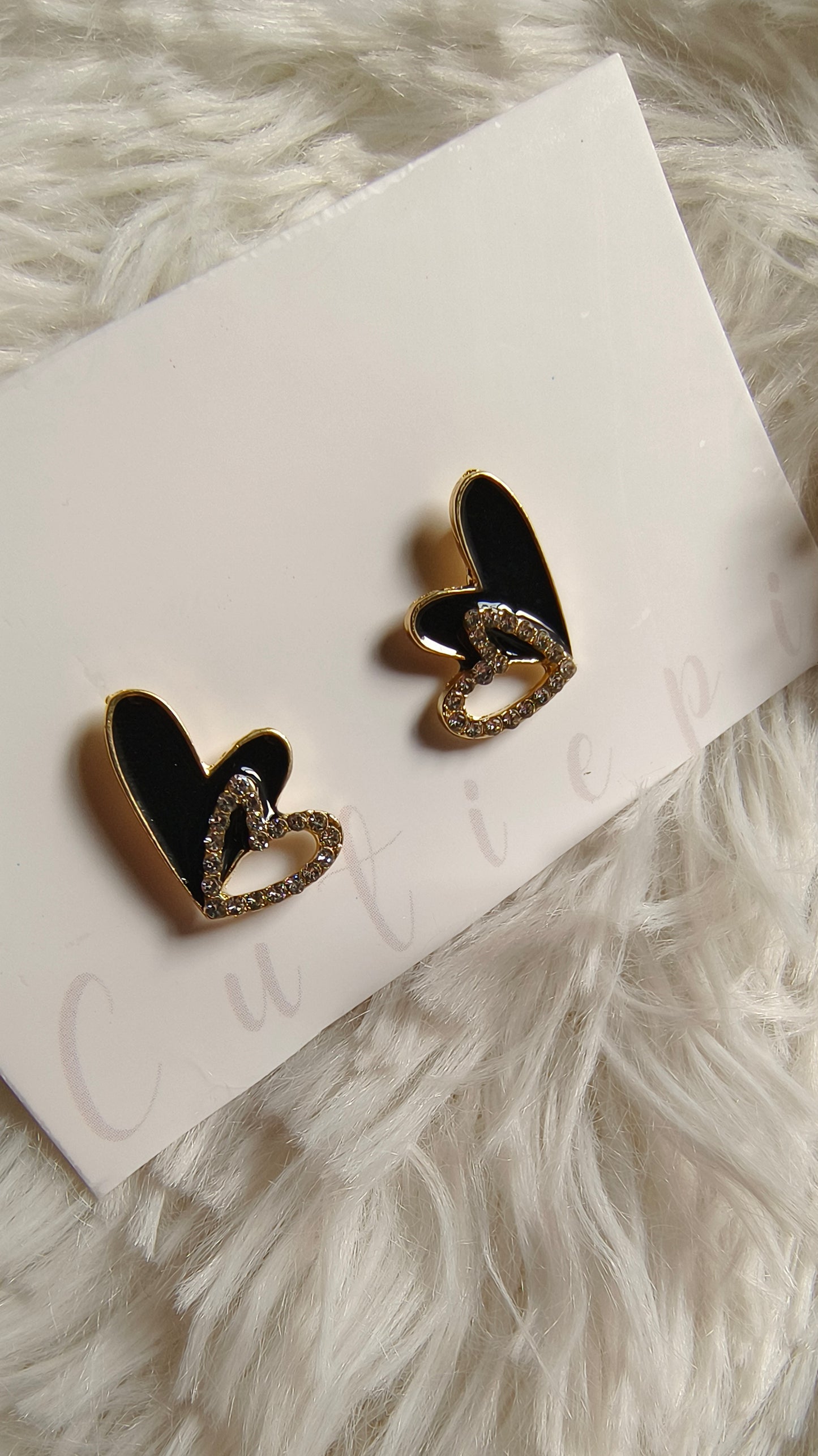 Double Heart Earrings – Gold-Plated with Rhinestone Accent