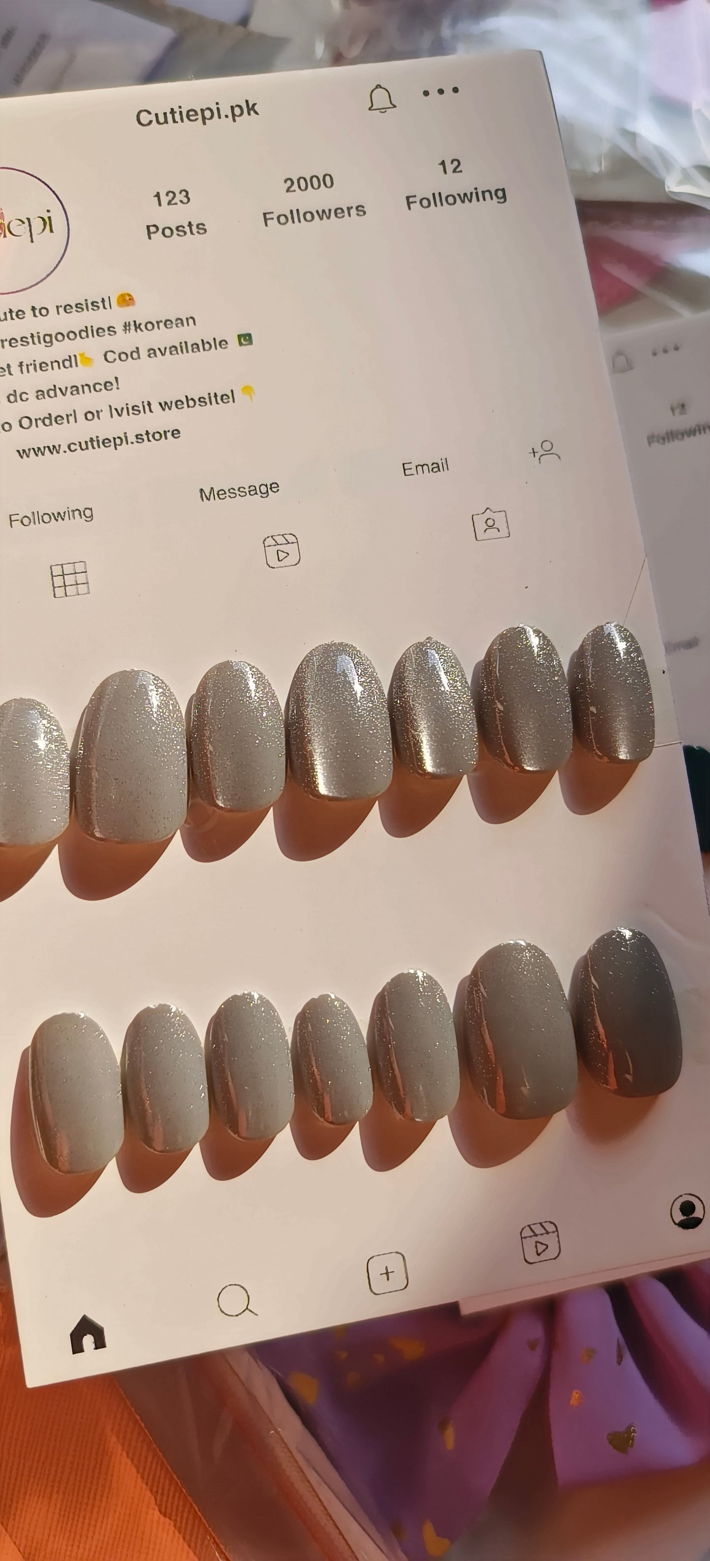 Midnight Grey Cat eye nails 24pcs with application Kit