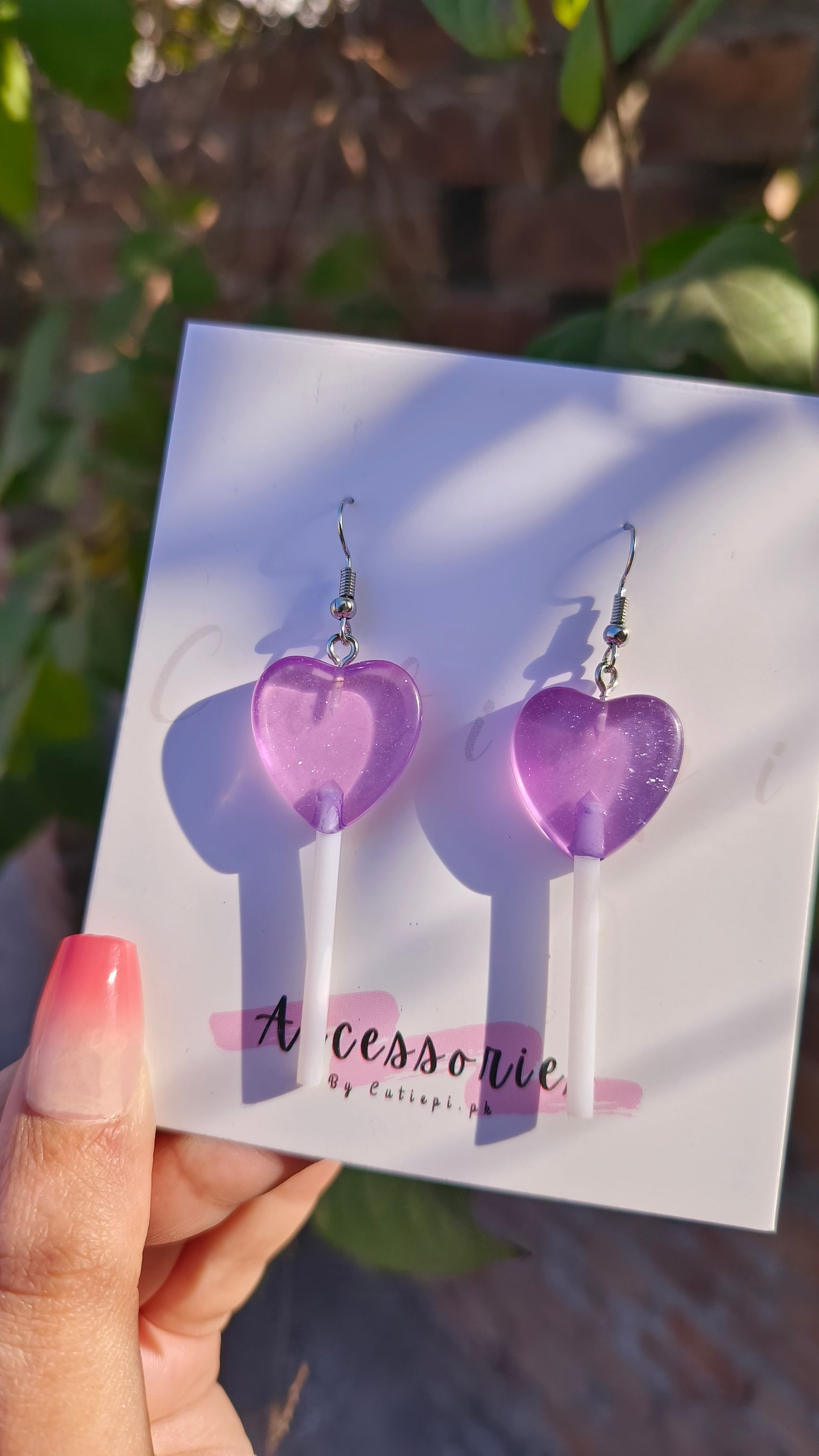 Purple heart earings
