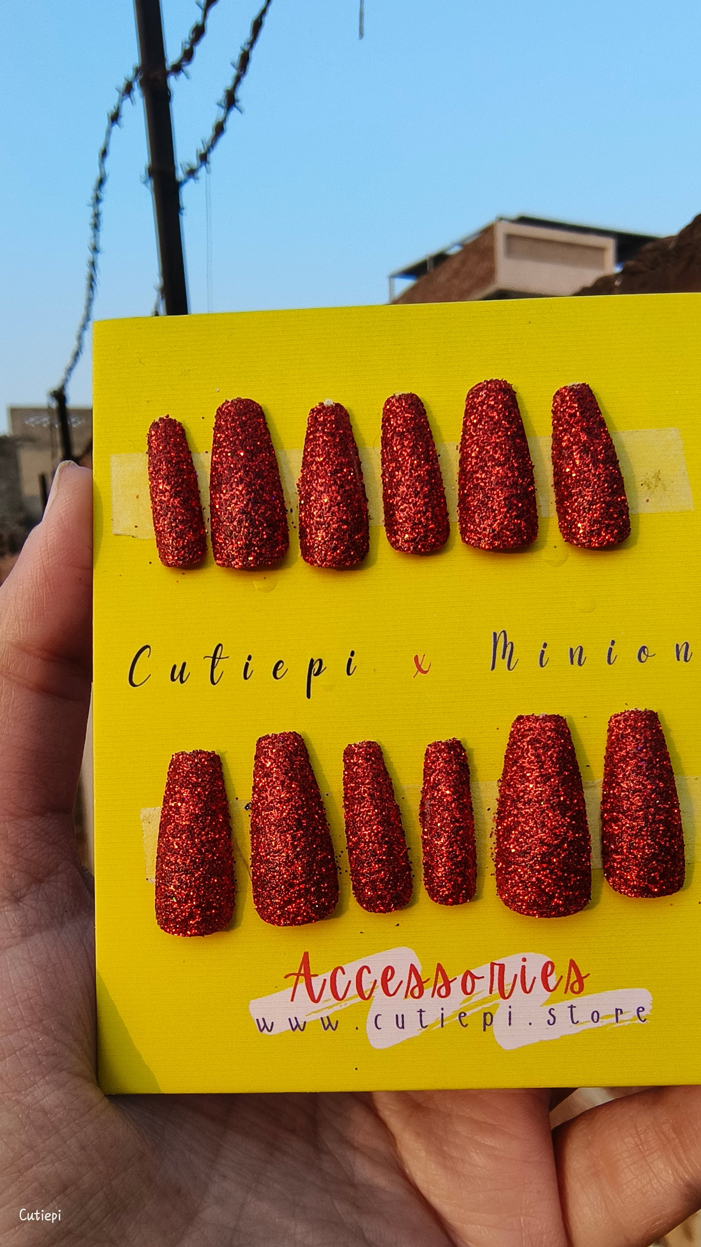 Ruby Gleam - 24pcs Full Glitter Red Rectangular Nails