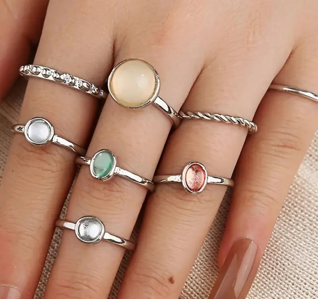 Pretty Stone Rings- pack of 3 stainless steel