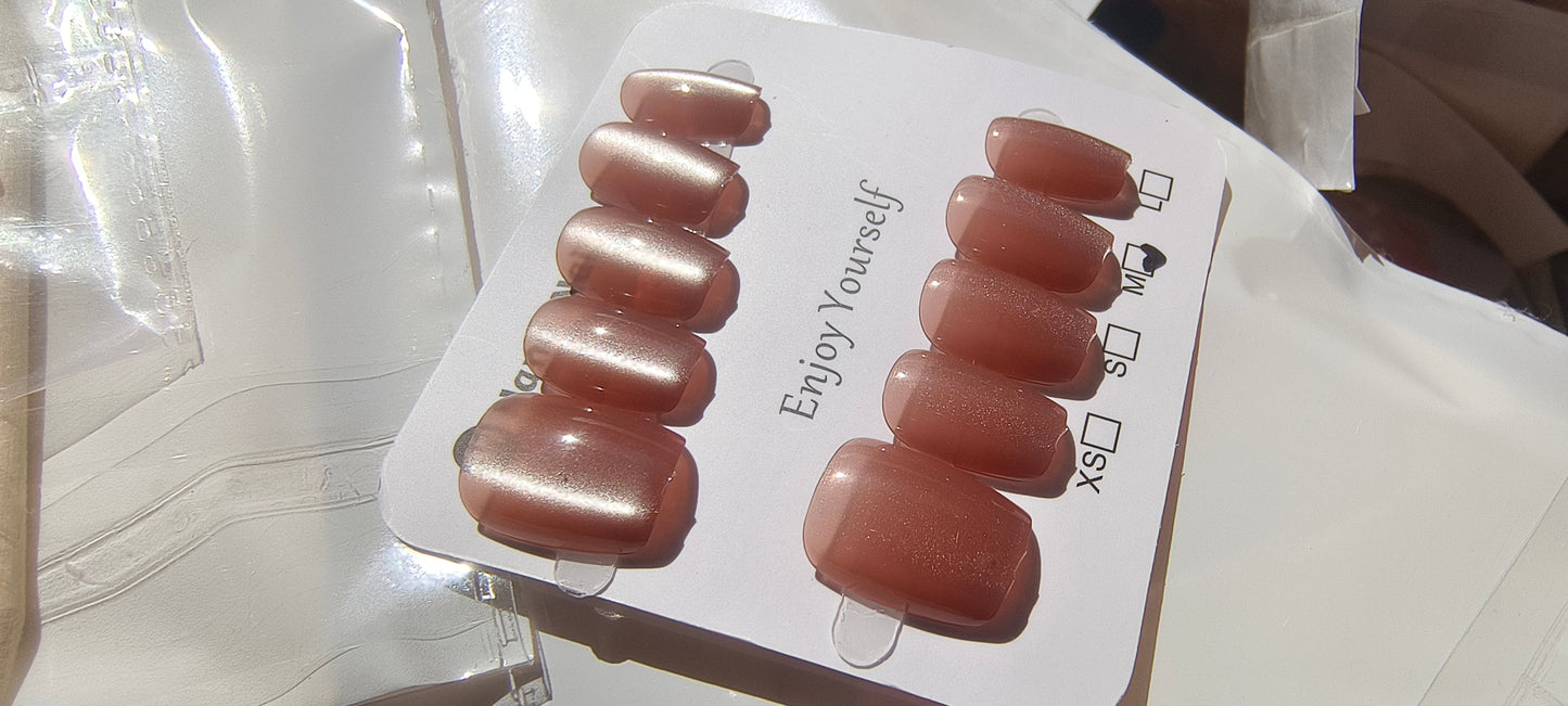 Rosewood Glow Cat Eye Nails – 10pcs Set with Kit