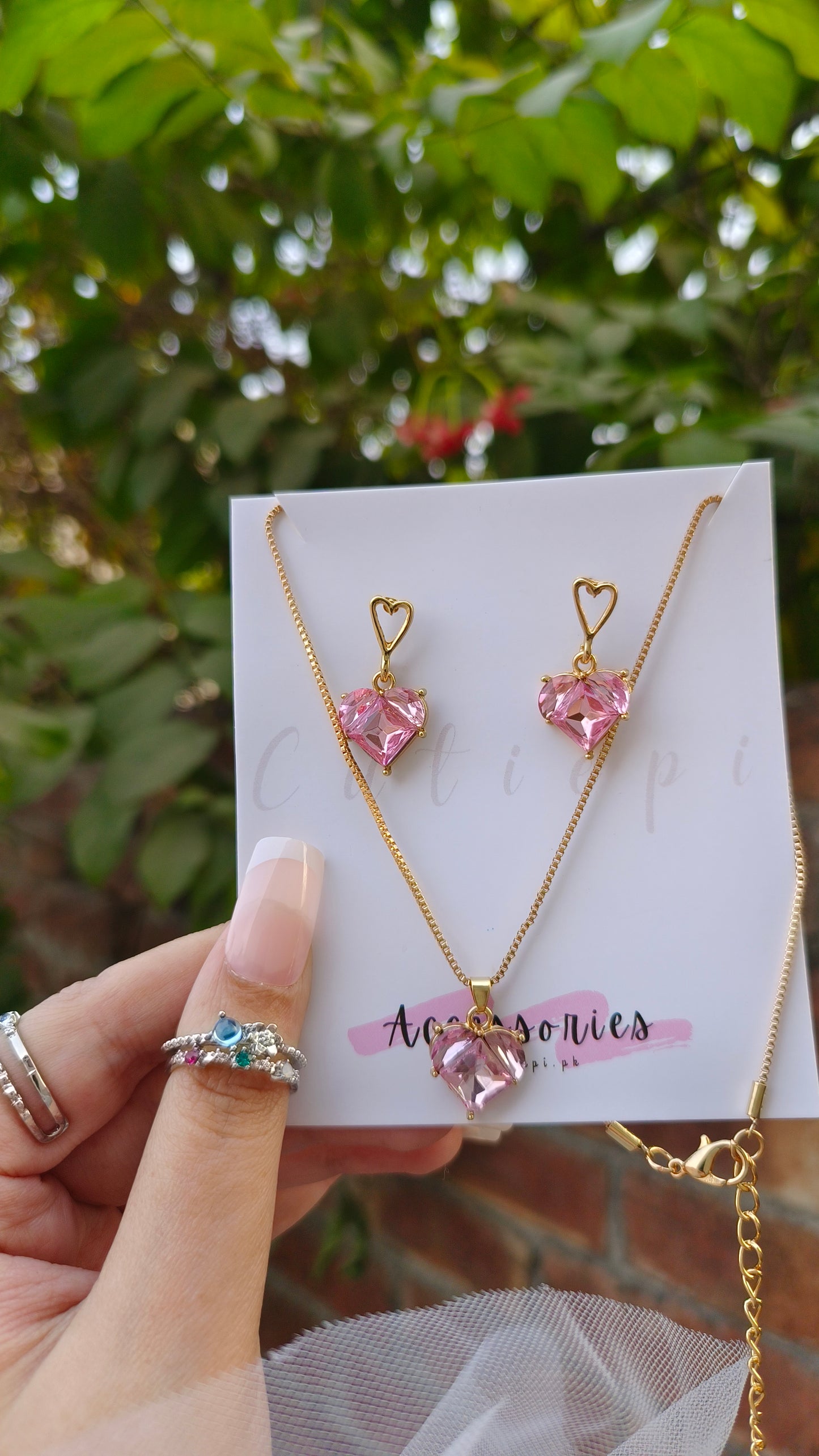 Y2K Style Heart Earrings and Necklace Set