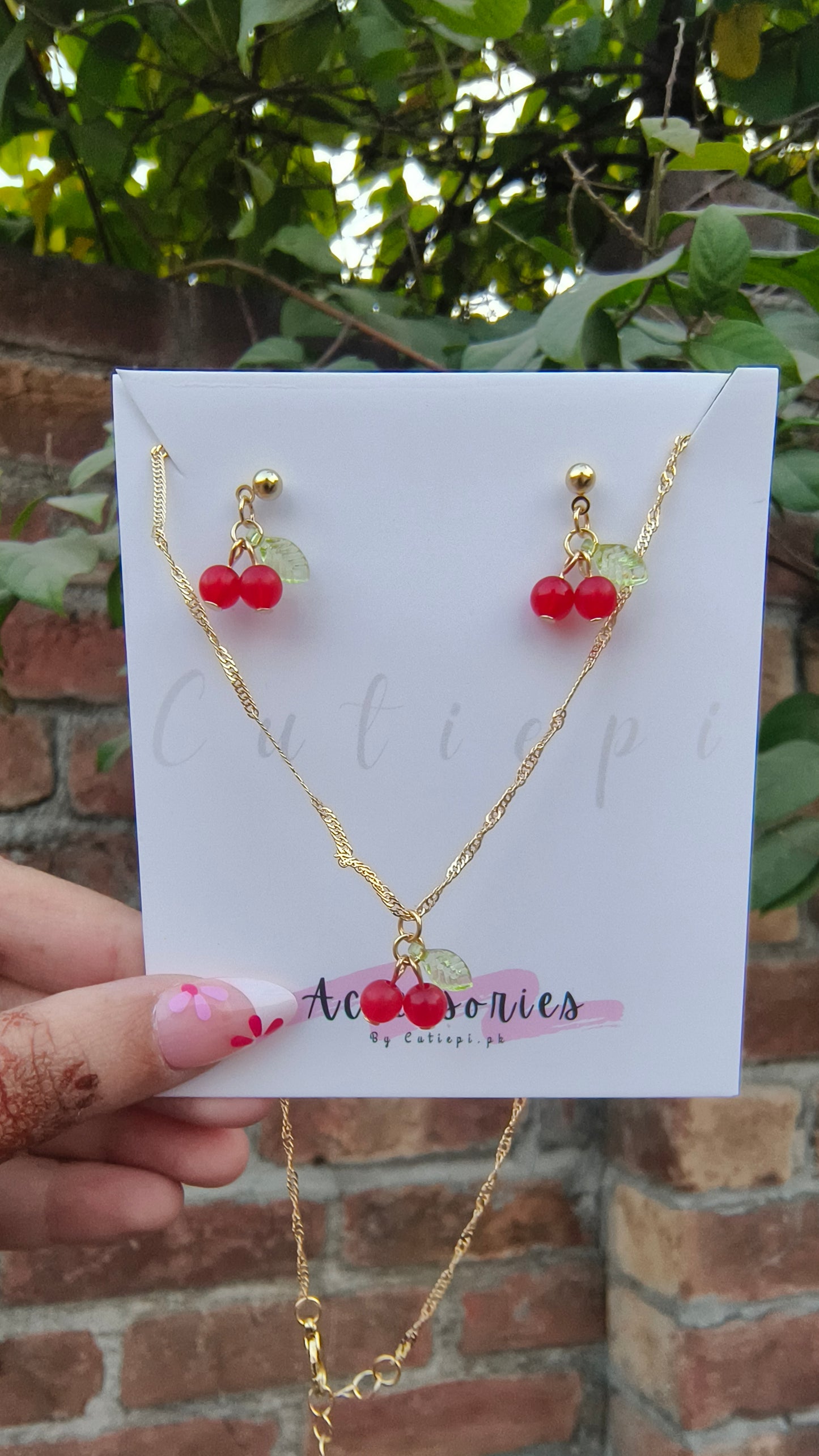 Golden Cherry Pendant Necklace – Cute & Elegant Jewelry