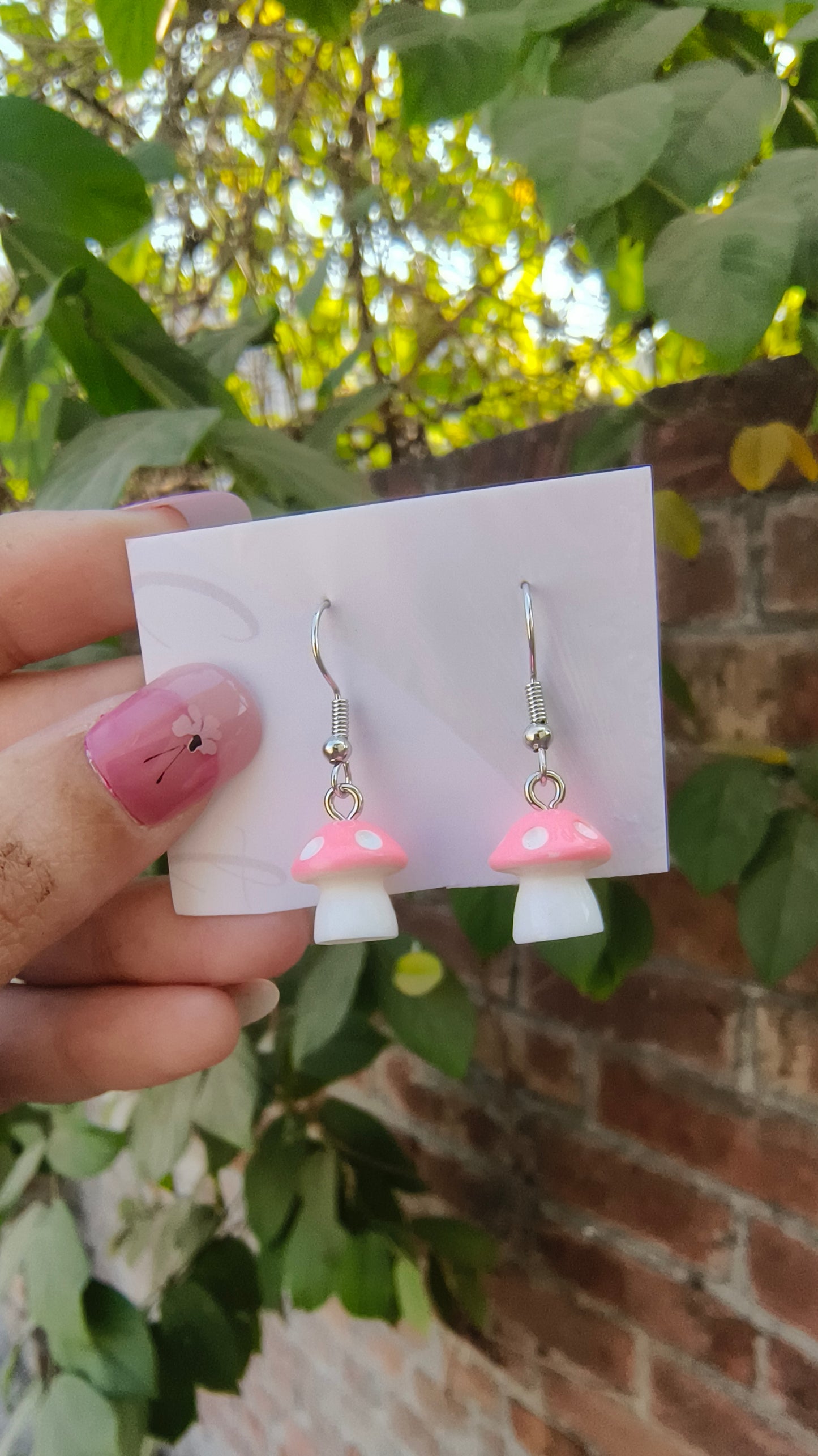 Mini Pink Mushroom Earrings – Cute & Playful Design