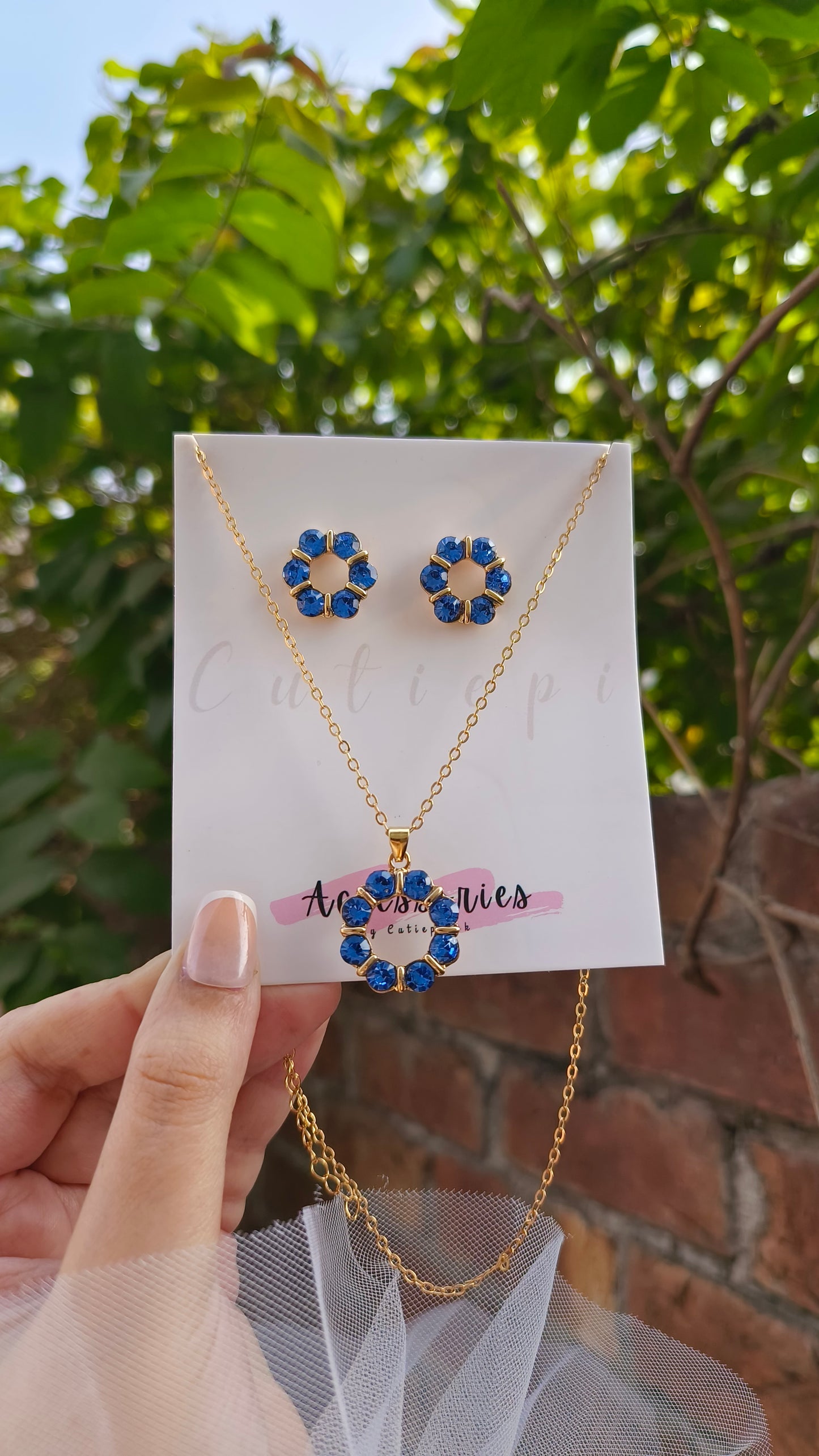 "Blue Bliss" Gold-Plated Necklace & Earrings Set ✨💙