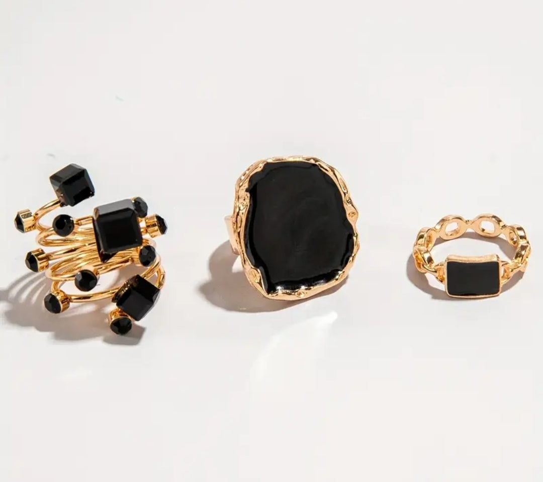 Stainless steel Large Black ring set-pack of 3