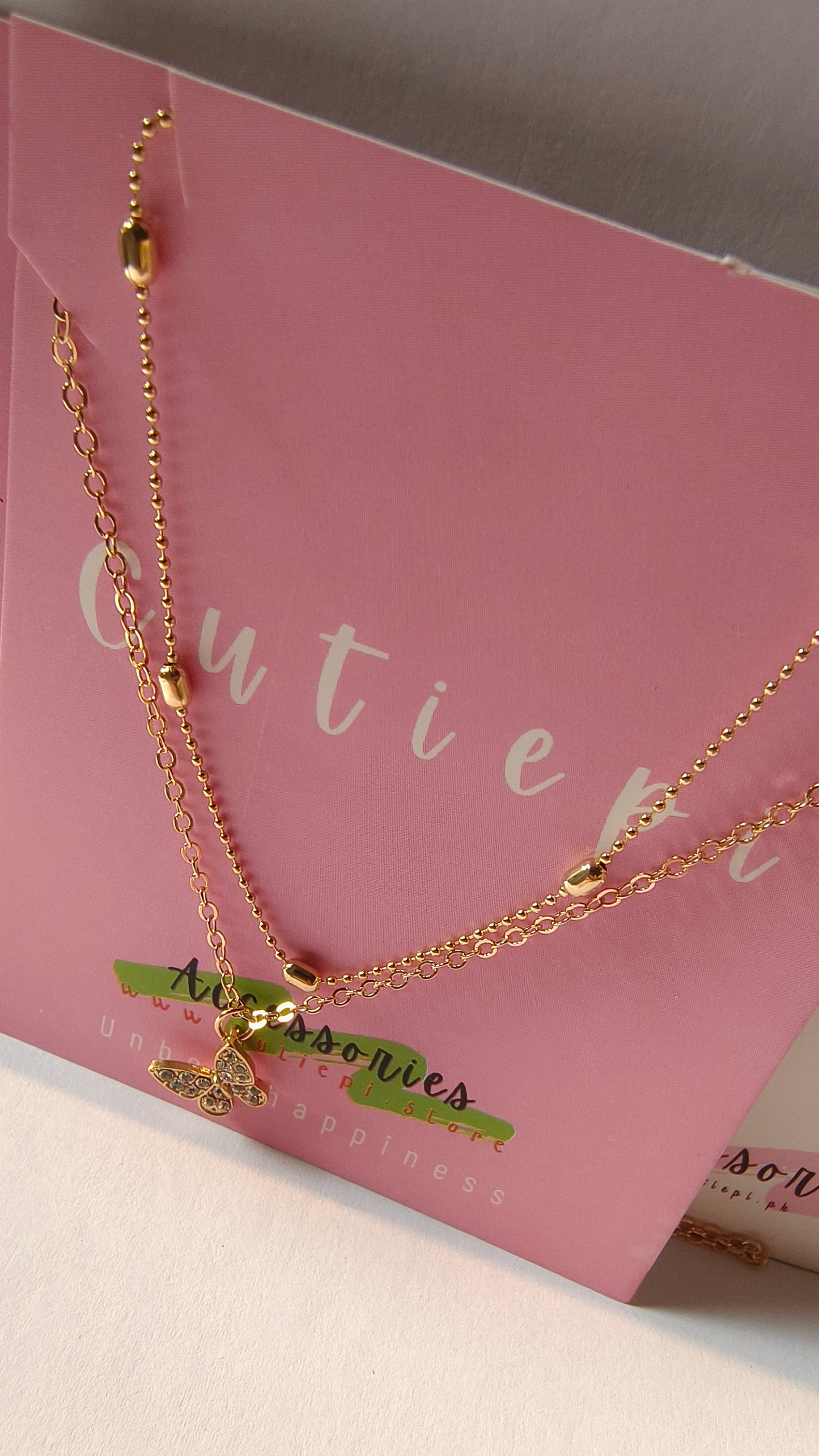 Elegant 2-Layer Pendant with Butterfly & Rhinestone Necklace – Chic & Trendy