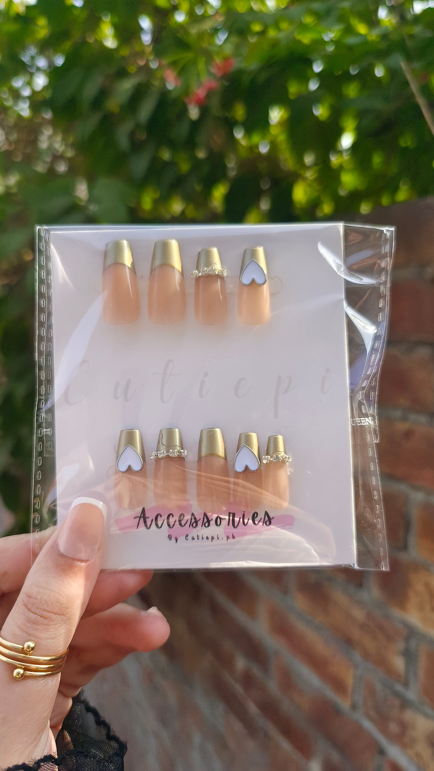 💖 24pcs Ballet-Style Golden French Love Magic Mirror Nails