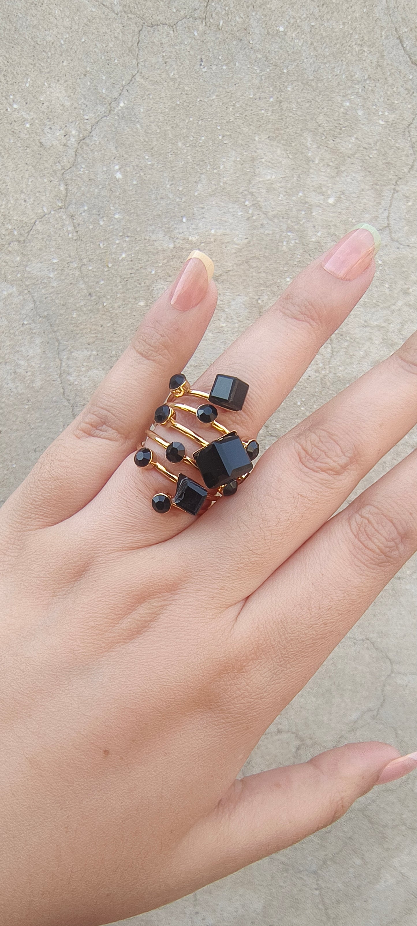 Bold & Chic – Multi-Layer Black Stone Ring