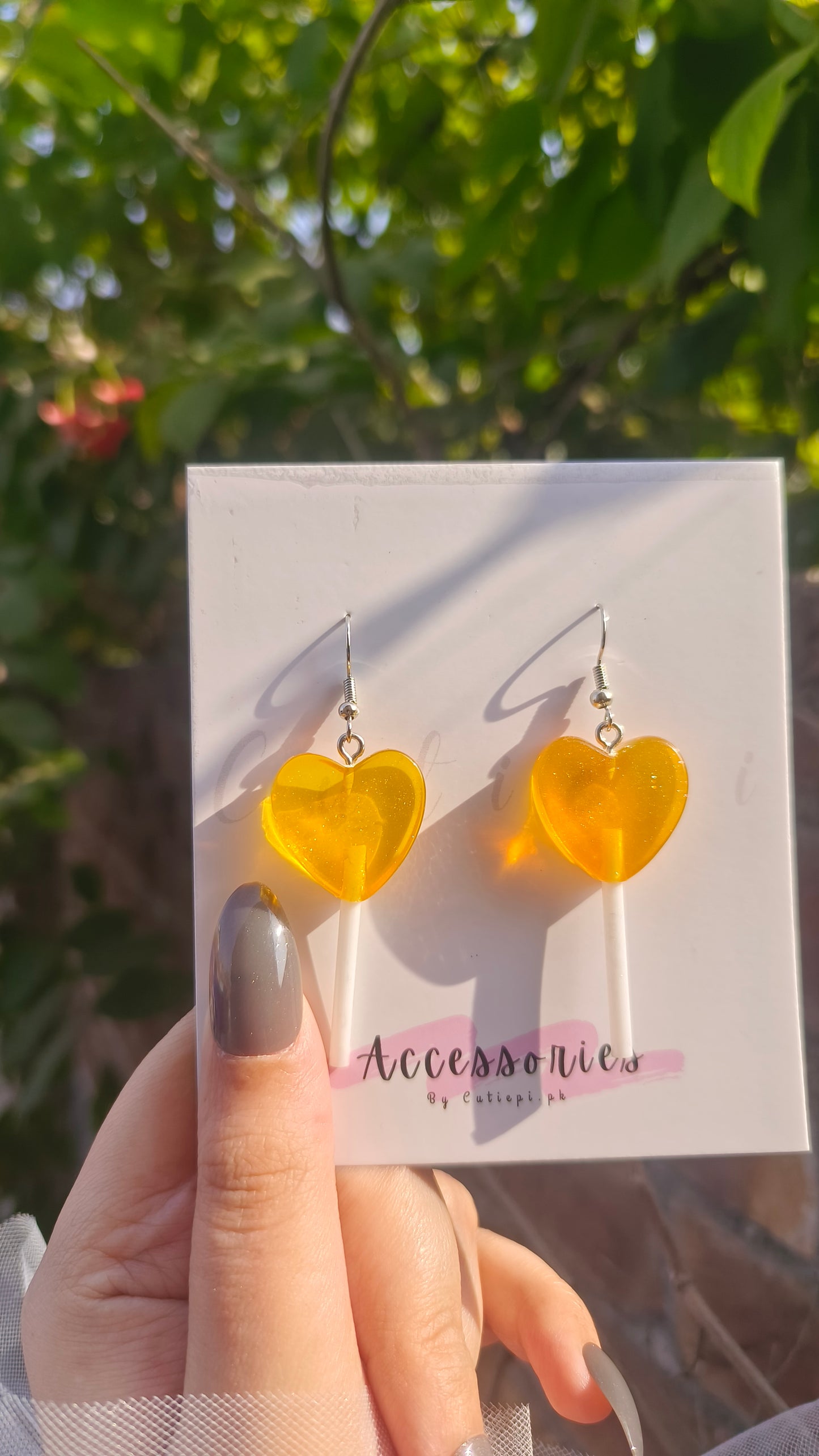 Yellow Glow-in-the-Dark Heart Lollipop Earrings – Fun & Quirky Acrylic Jewelry