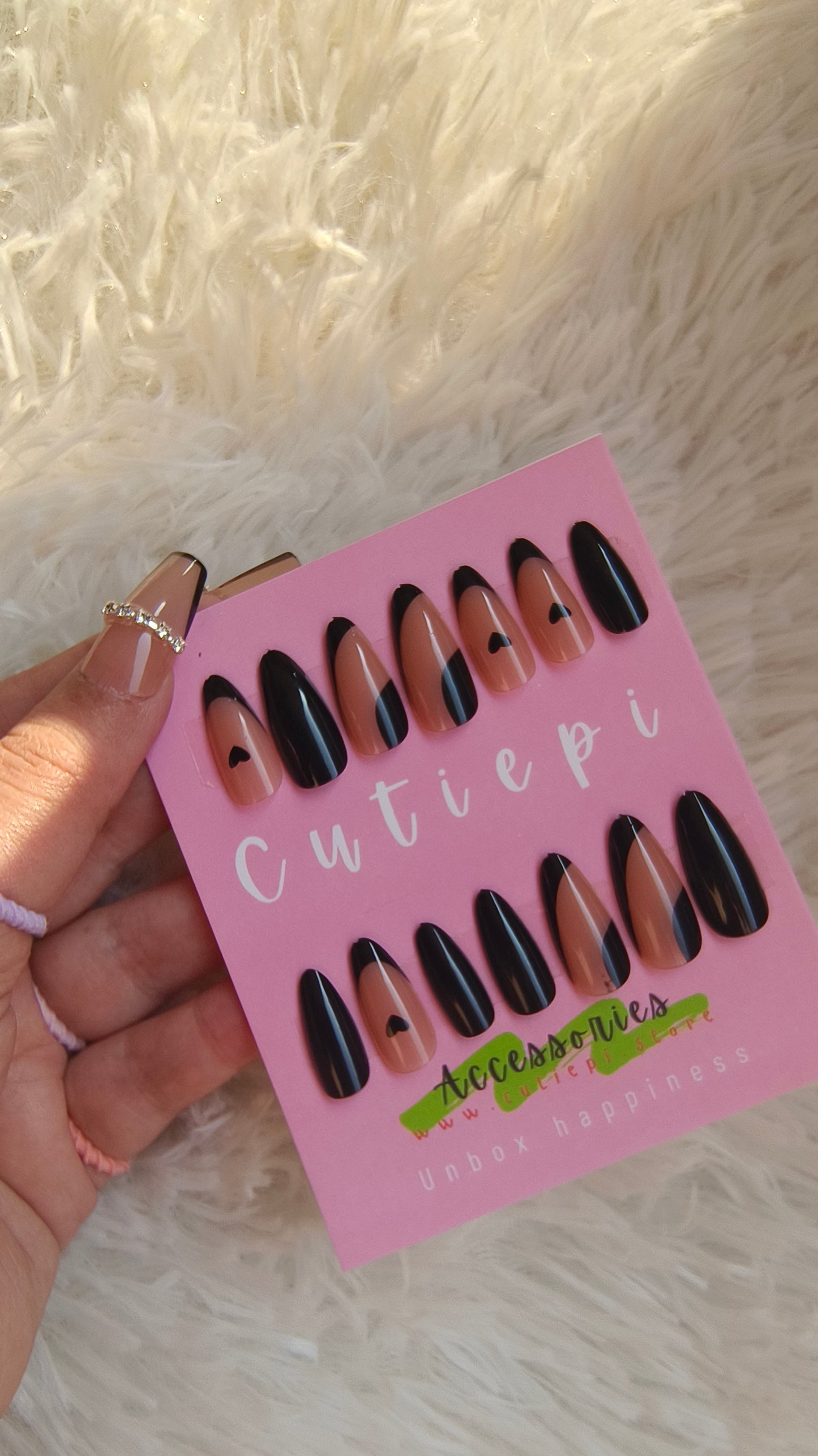 Midnight Love – Black Heart Almond Nails"