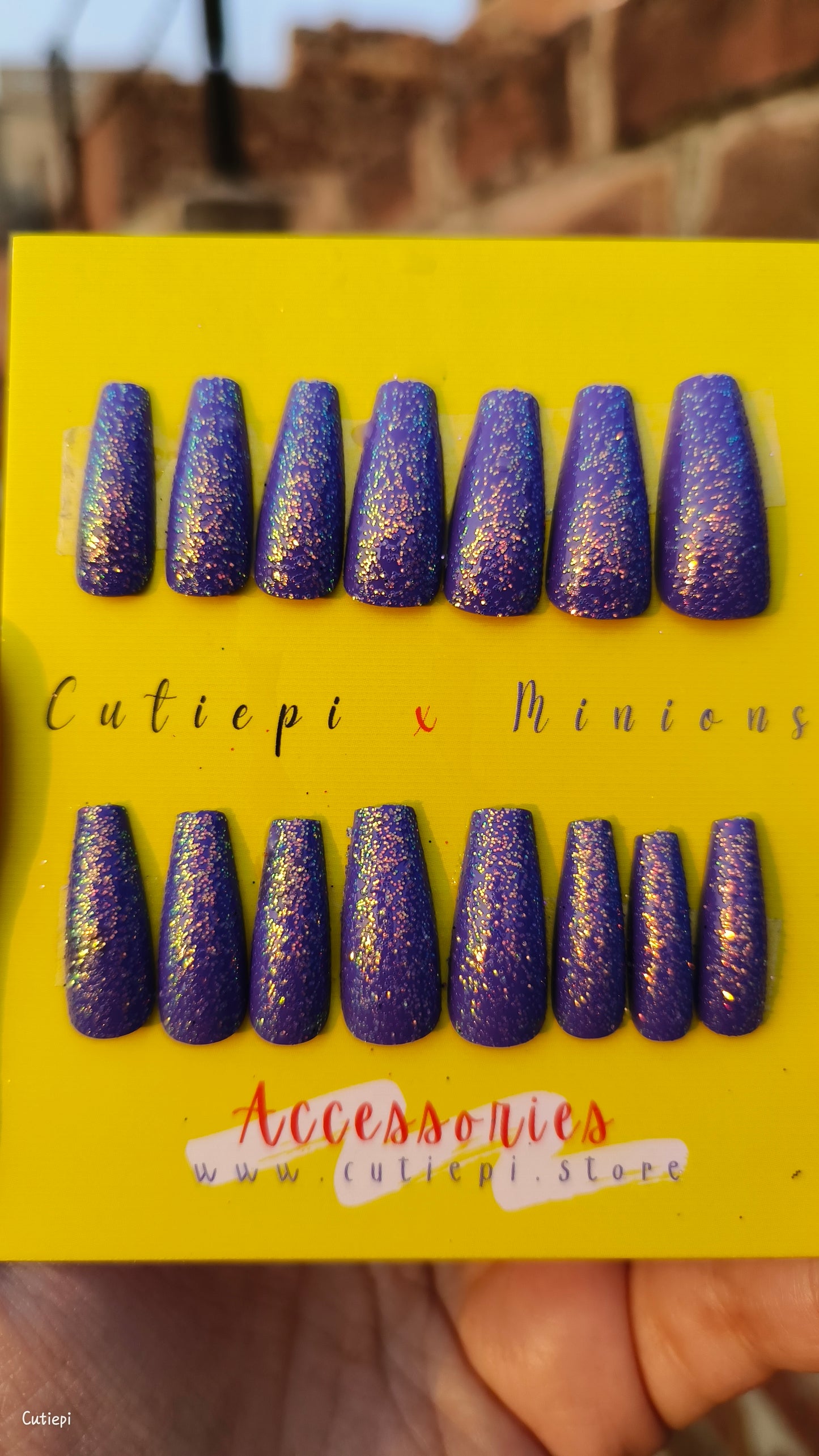 Golden Hour - 24pcs Full Glitter Purplish Golden Rectangular Nails
