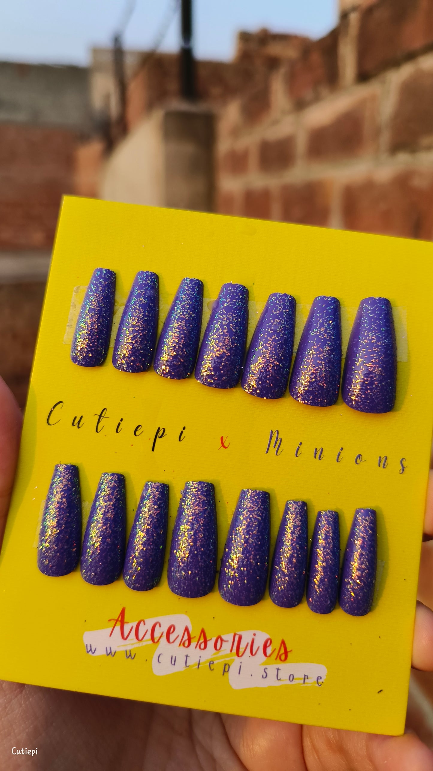 Golden Hour - 24pcs Full Glitter Purplish Golden Rectangular Nails