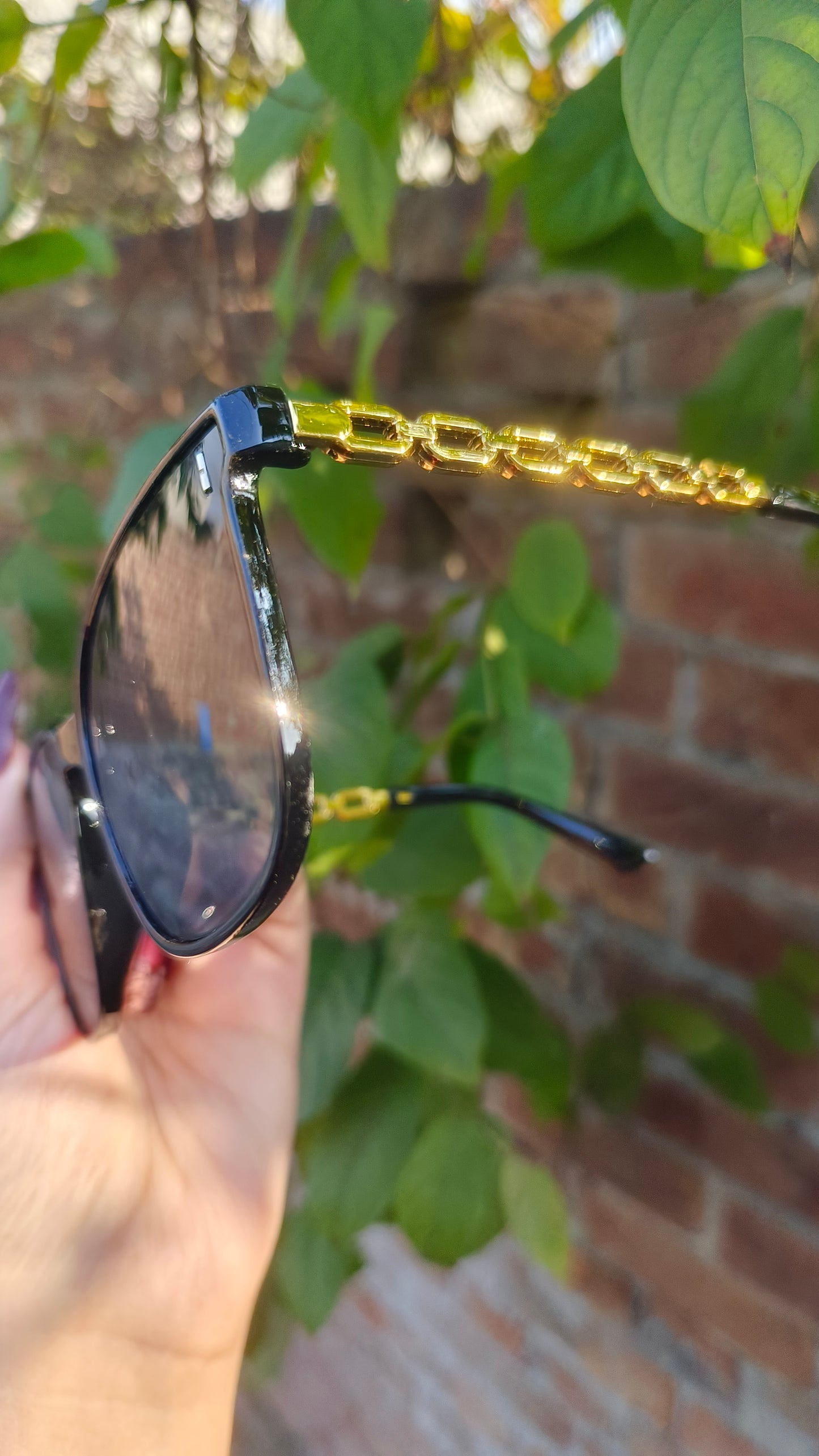 Retro Glam: Large Frame Rectangular Glasses – Black & Gold