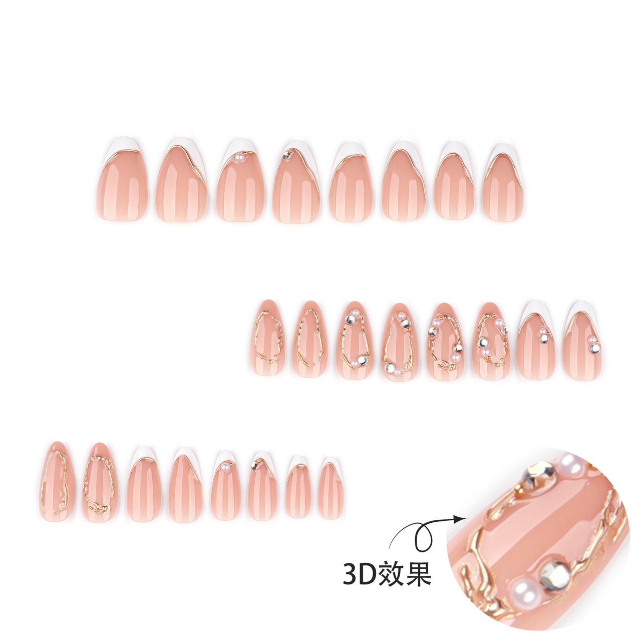 3D French- Handmade Chrome Nails with Application Kit (Luxury Edition)