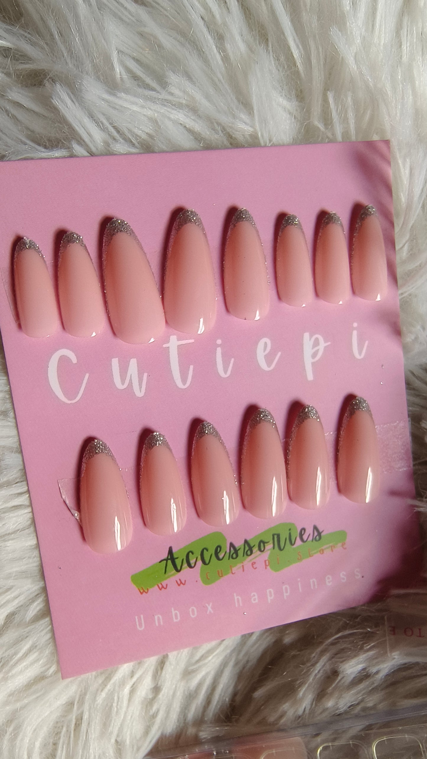 Sparkling Elegance - 24pcs White Glitter French Tip Nails with Application Kit