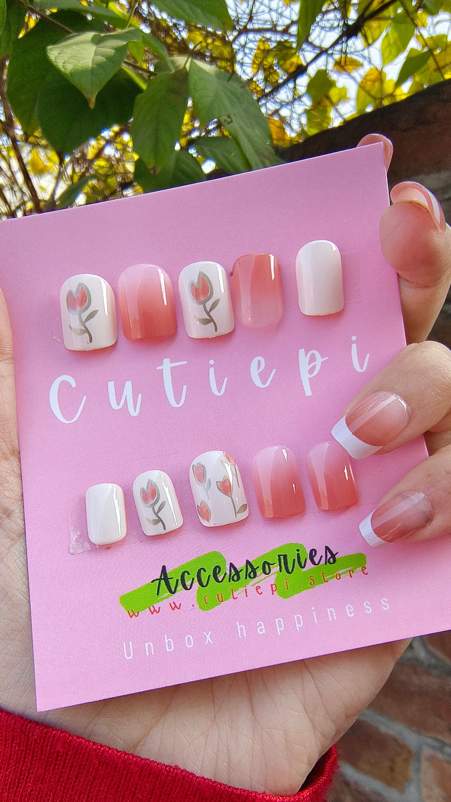 Bloom in Style: White & Orange Floral Nail Set (24pcs)"