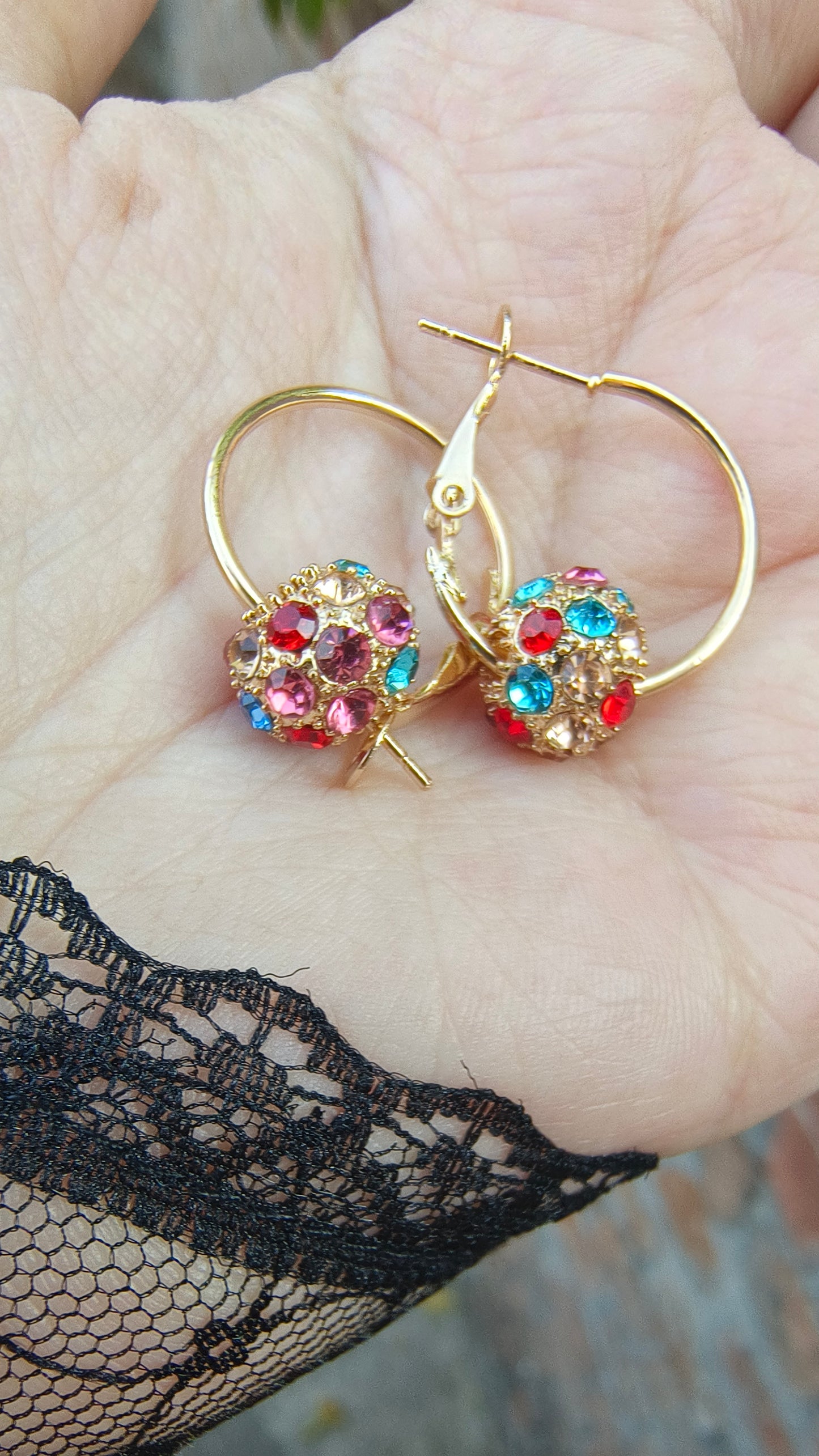 Colorful Cubic Zirconia Decor Loop Earrings Decorative